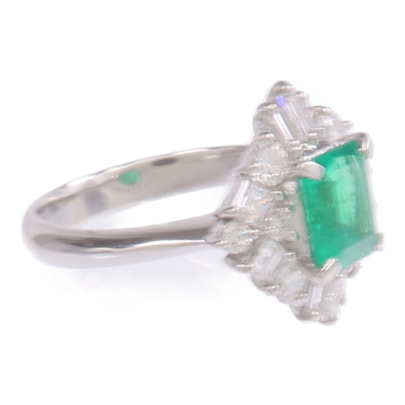 JEWELRY 【激減優惠】PT900鉑金Emerald Diamond Ring綠寶石/鑽石戒指US#5.25