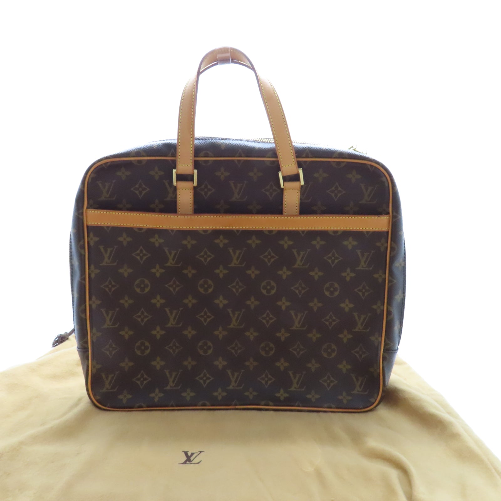 LOUIS VUITTON Monogram Porte-Documents Pega 金扣手挽袋啡色