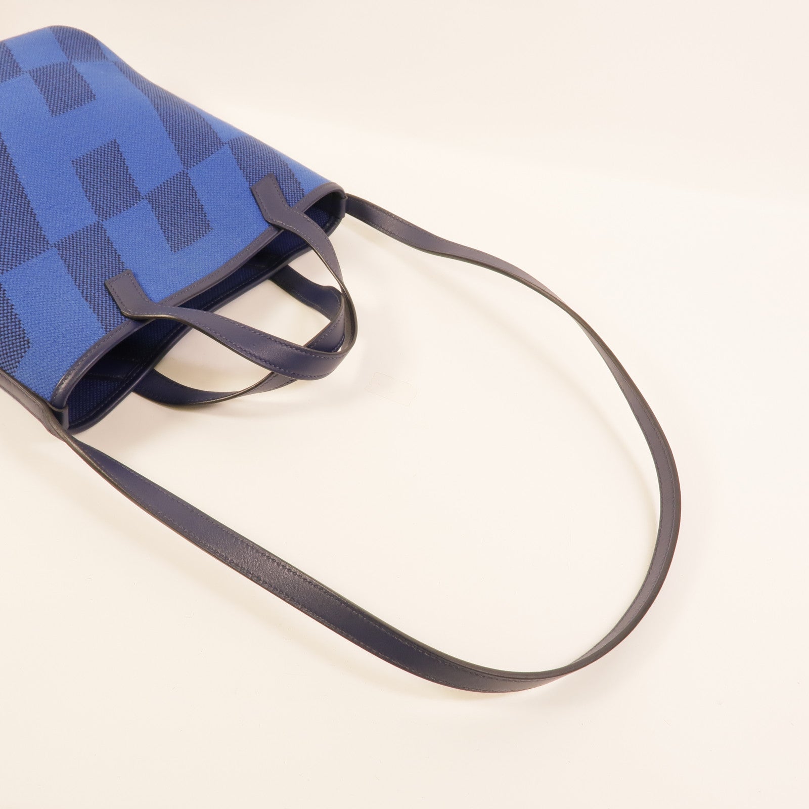 HERMES 帆布Cabas H En Biais 27手挽肩背兩用袋Bleu Saphir