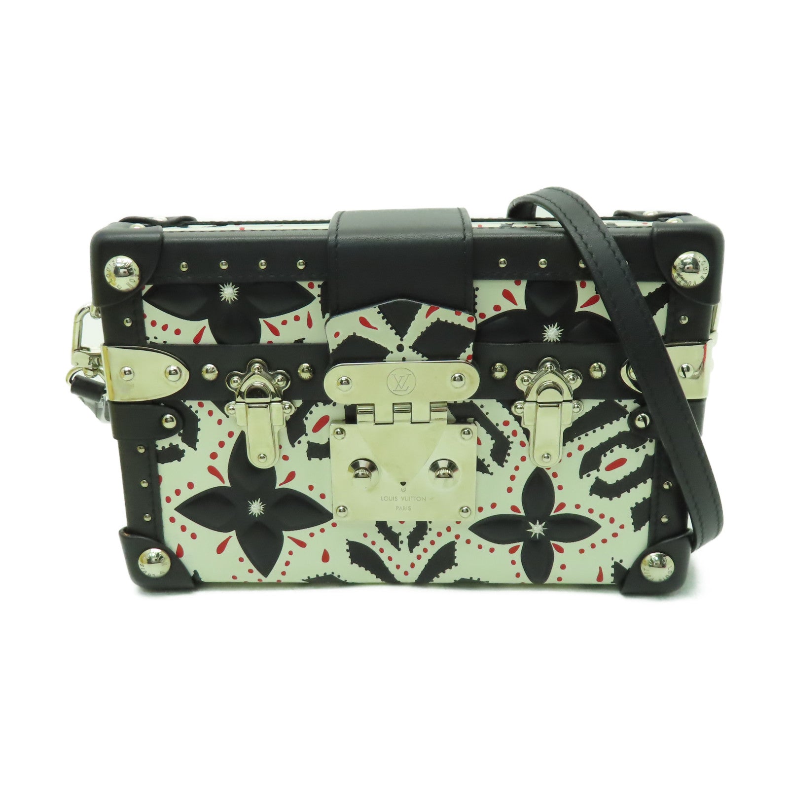 LOUIS VUITTON 【激減優惠】Graphic Print Petite Malle銀扣肩背袋白色/黑色