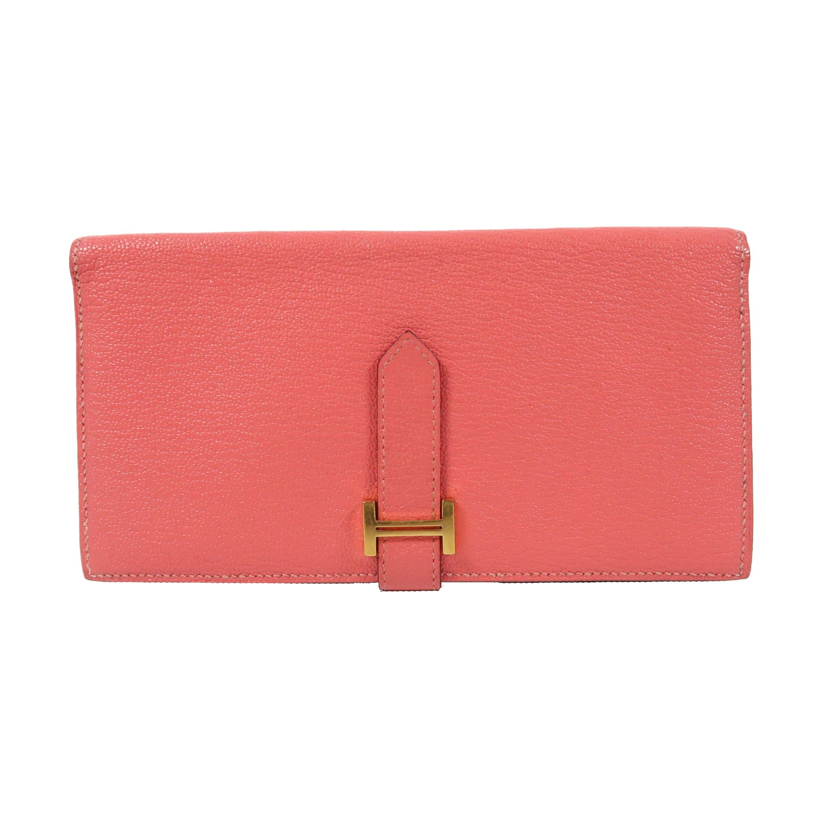 HERMES 【激減優惠】Chevre皮革Bearn bi-fold金扣折疊長錢包Rose Dragee糖衣粉色