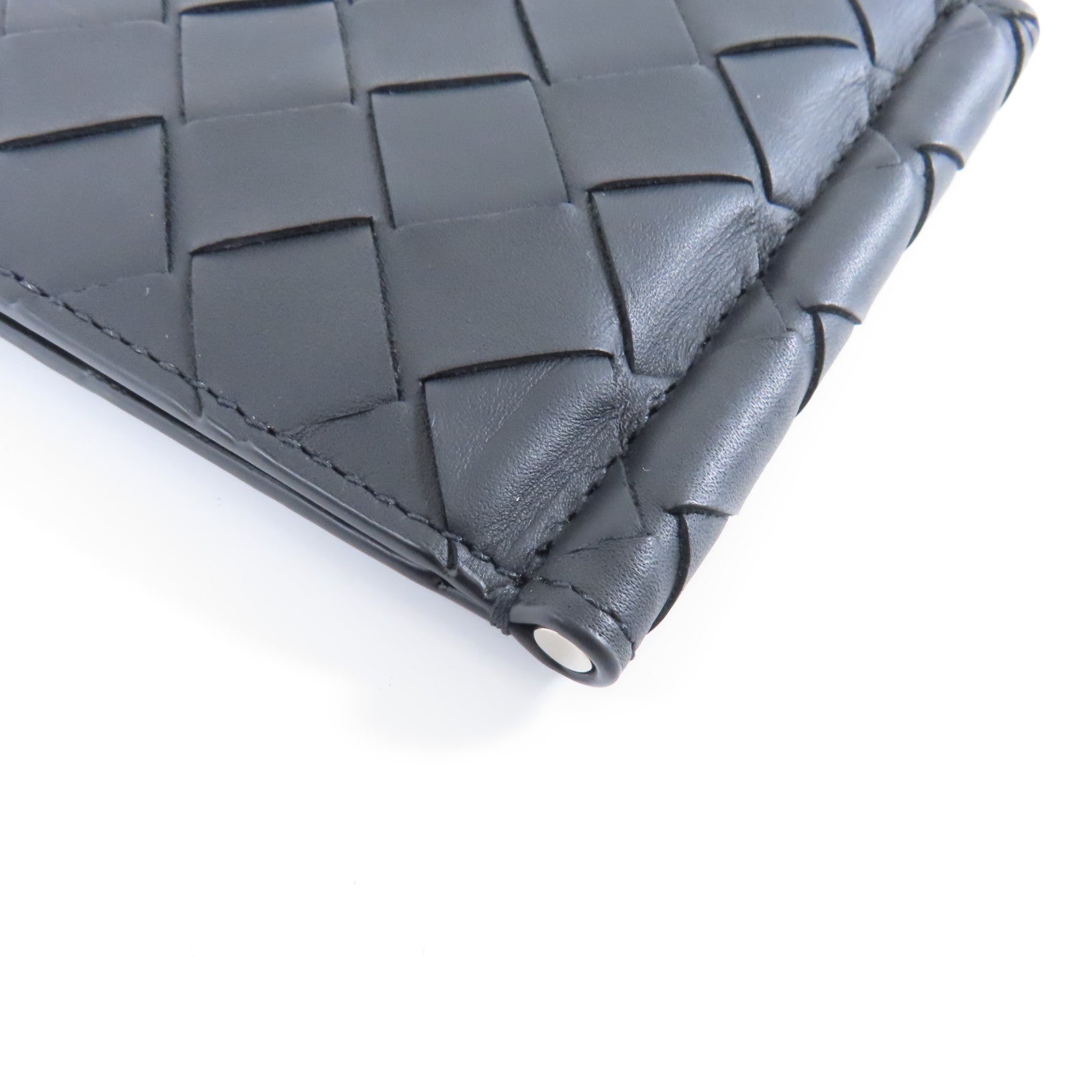 BOTTEGA VENETA 織紋皮革Wallet銀扣錢包黑色