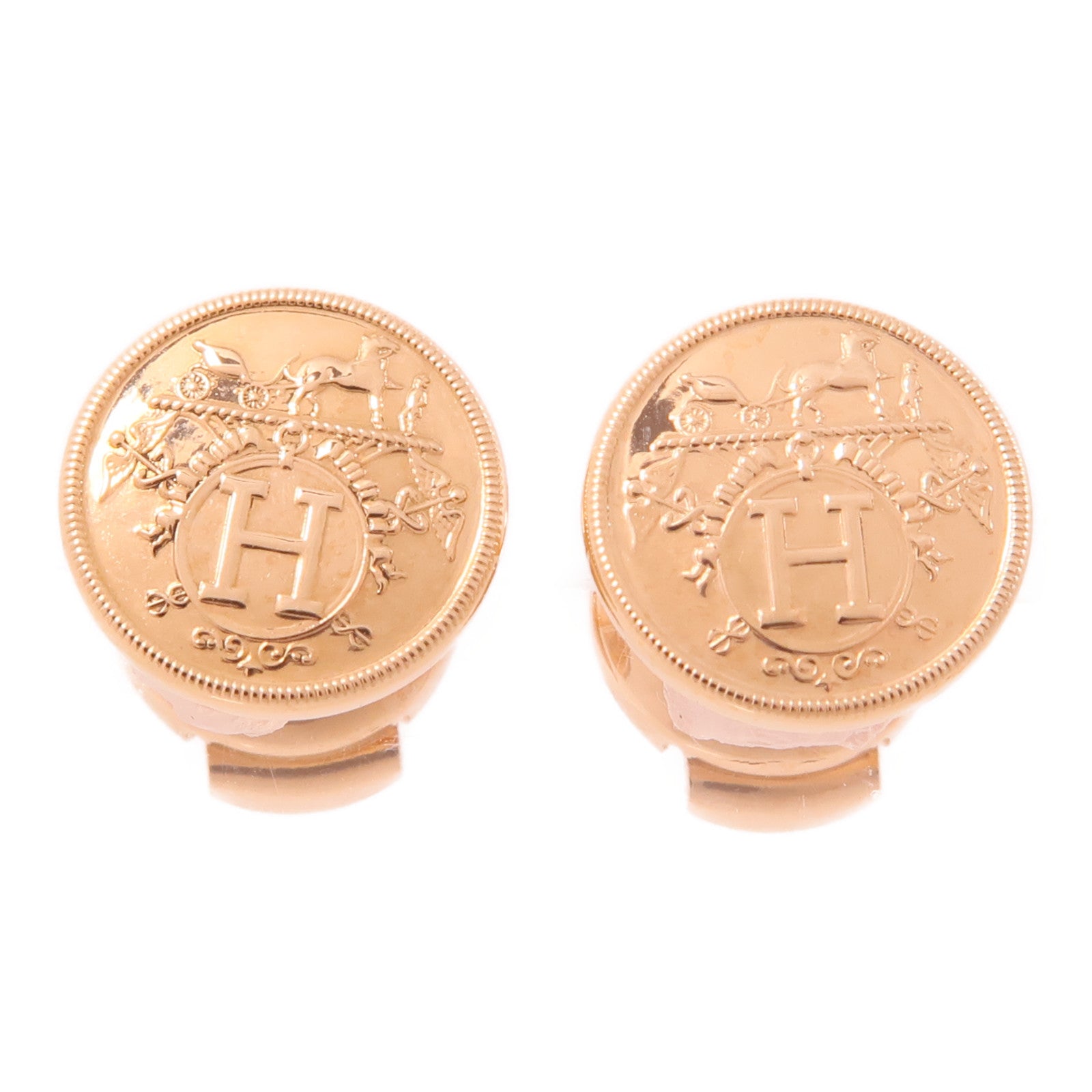 HERMES 18K玫瑰金EX-Libris耳環金色