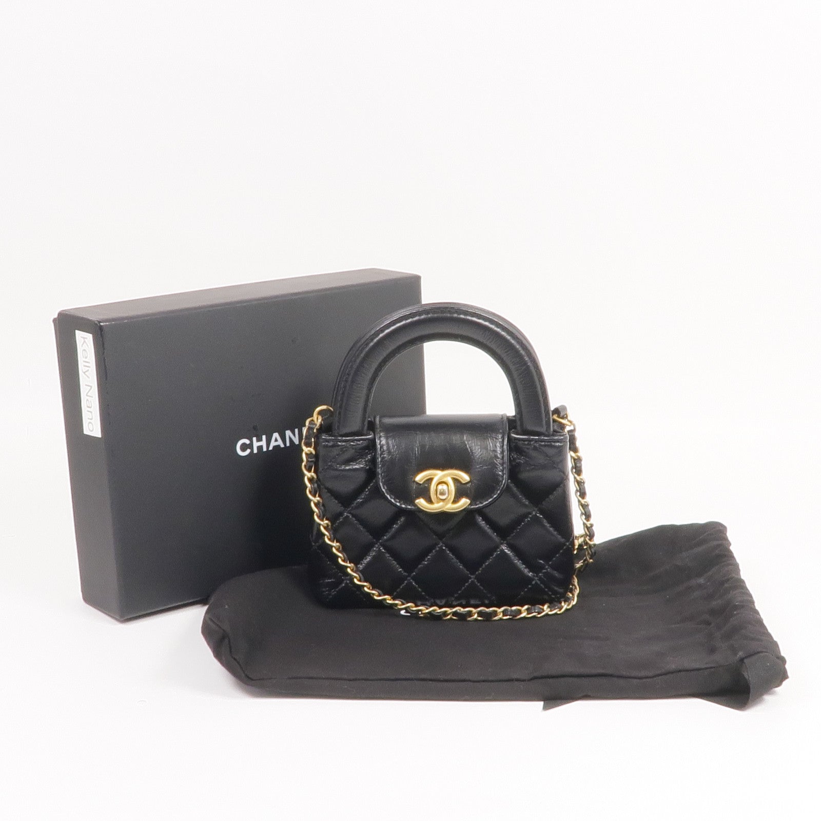 CHANEL 牛皮皮革Kelly Nano金扣手挽肩背兩用袋