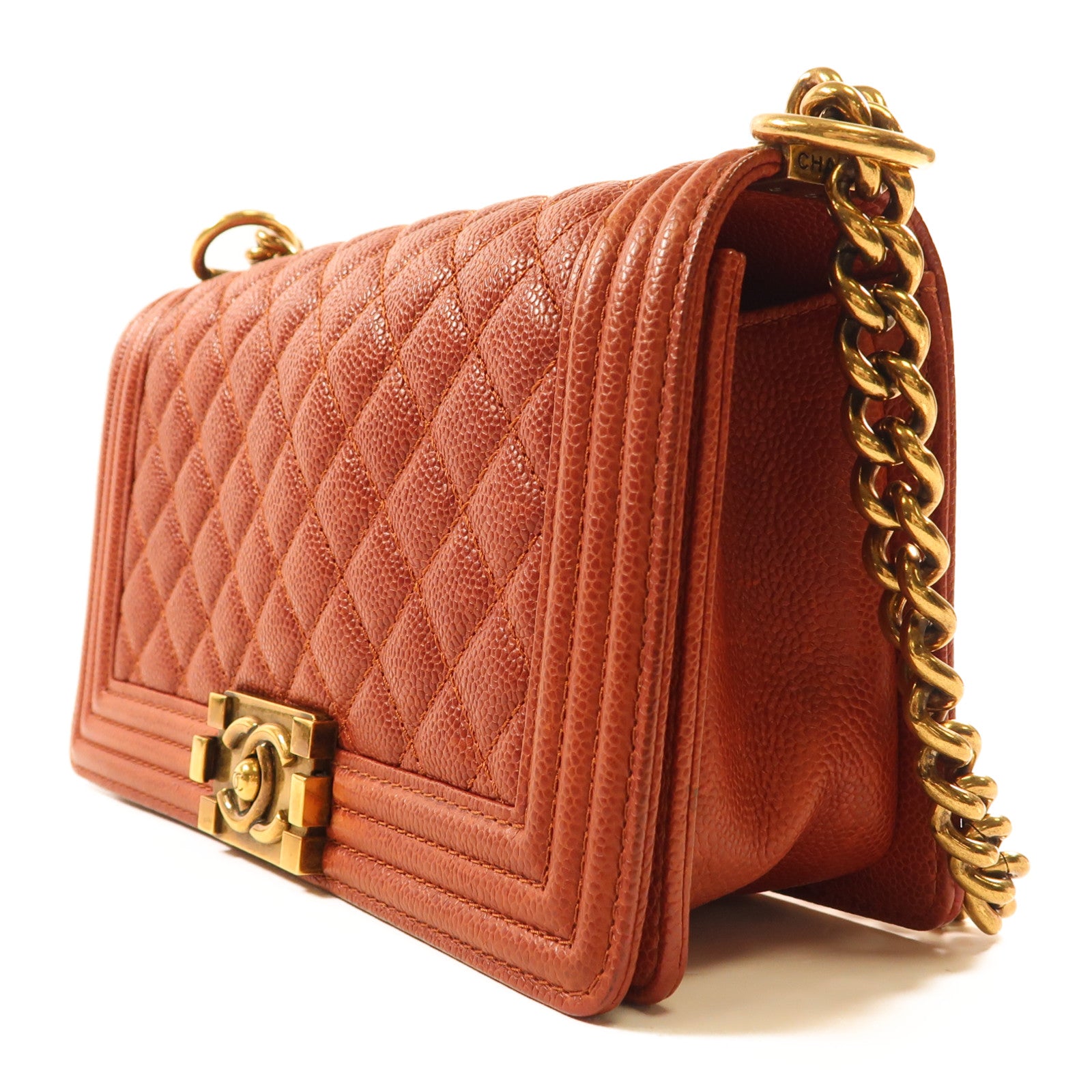 CHANEL (PRICE DOWN) CC Boy 25 Chain Shoulder Bag Calfskin Leather Red