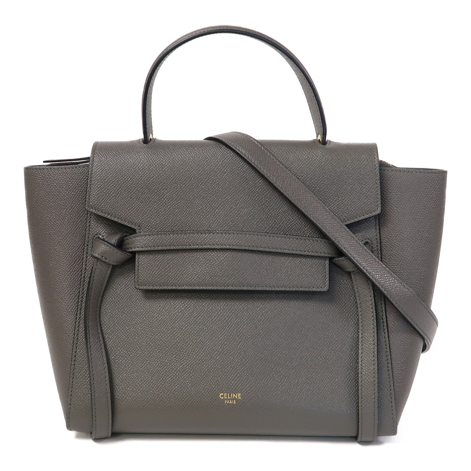 CELINE 牛皮皮革Micro Belt Bag金扣手挽肩背兩用袋灰色