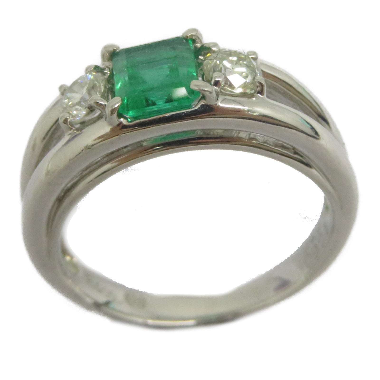 JEWELRY 【激減優惠】PT900鉑金Emerald Diamond Ring 0.60ct綠寶石/0.30ct鑽石戒指US#5.25