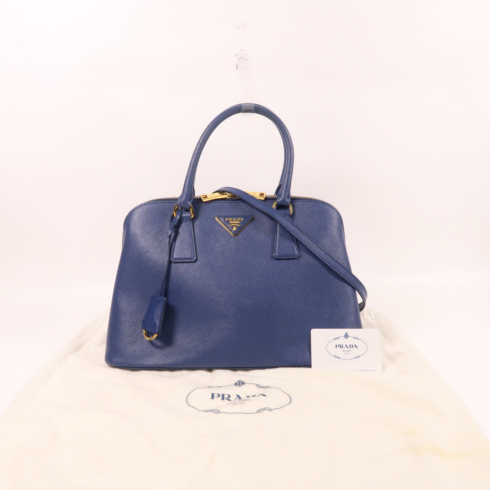 PRADA Saffiano皮革Shoulder Bag金扣手挽肩背兩用袋藍色