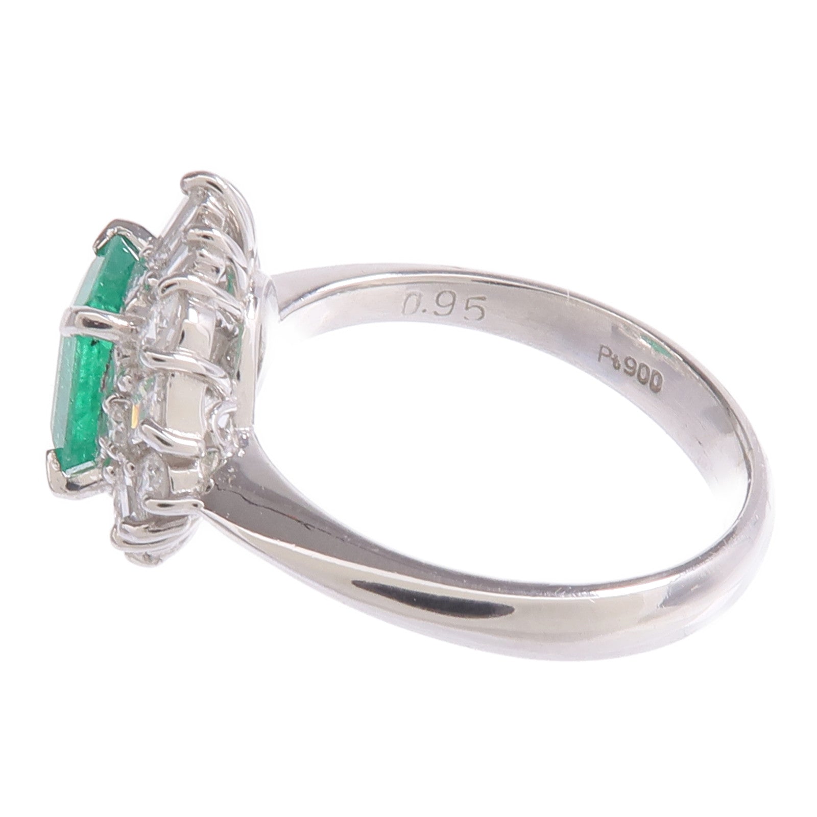 JEWELRY 【激減優惠】PT900鉑金Emerald Diamond Ring綠寶石/鑽石戒指US#5.25