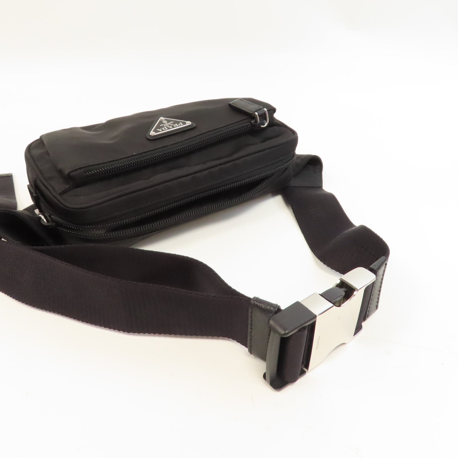 PRADA 尼龍Waist Bag銀扣腰包黑色