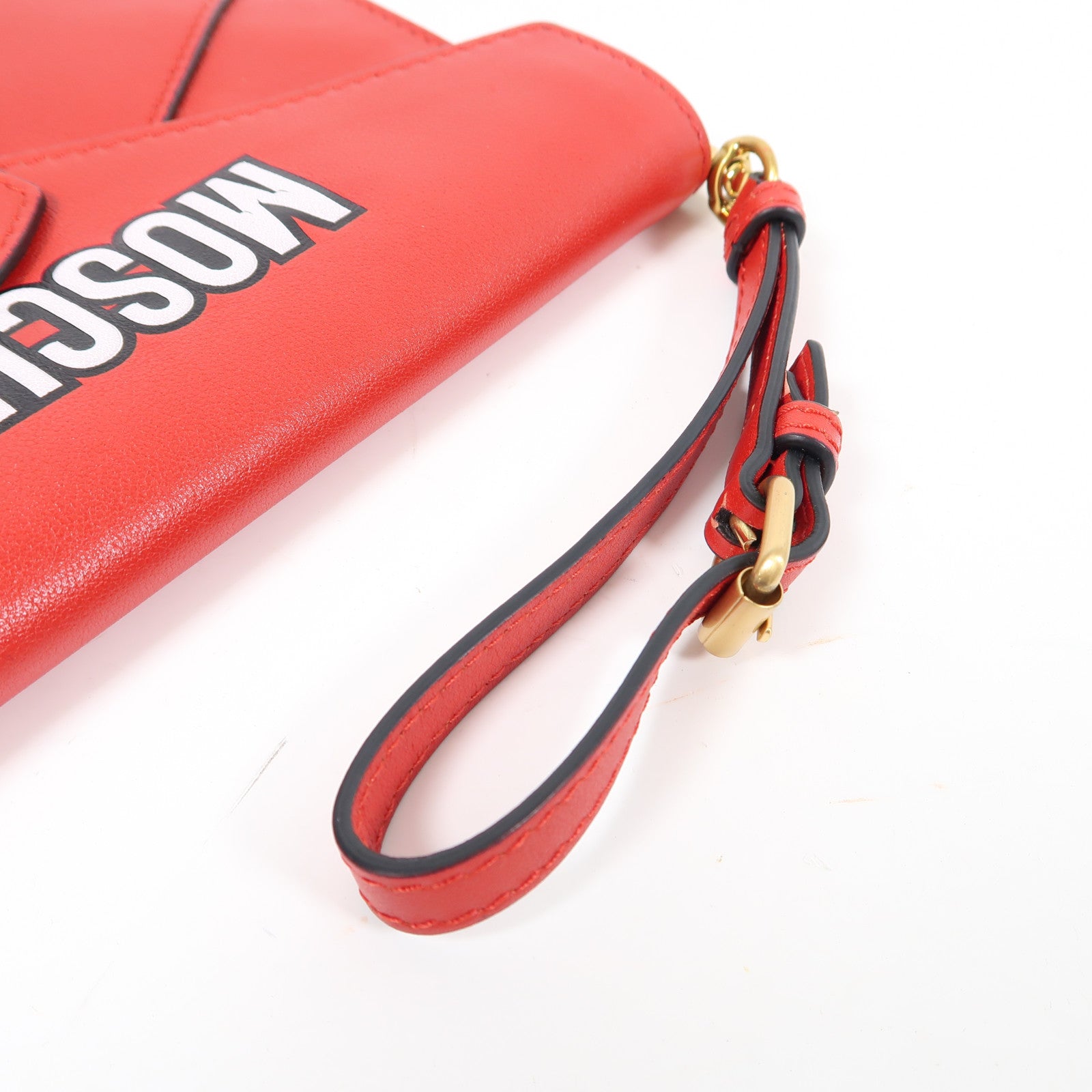 MOSCHINO 牛皮皮革Clutch金扣手拿包紅色