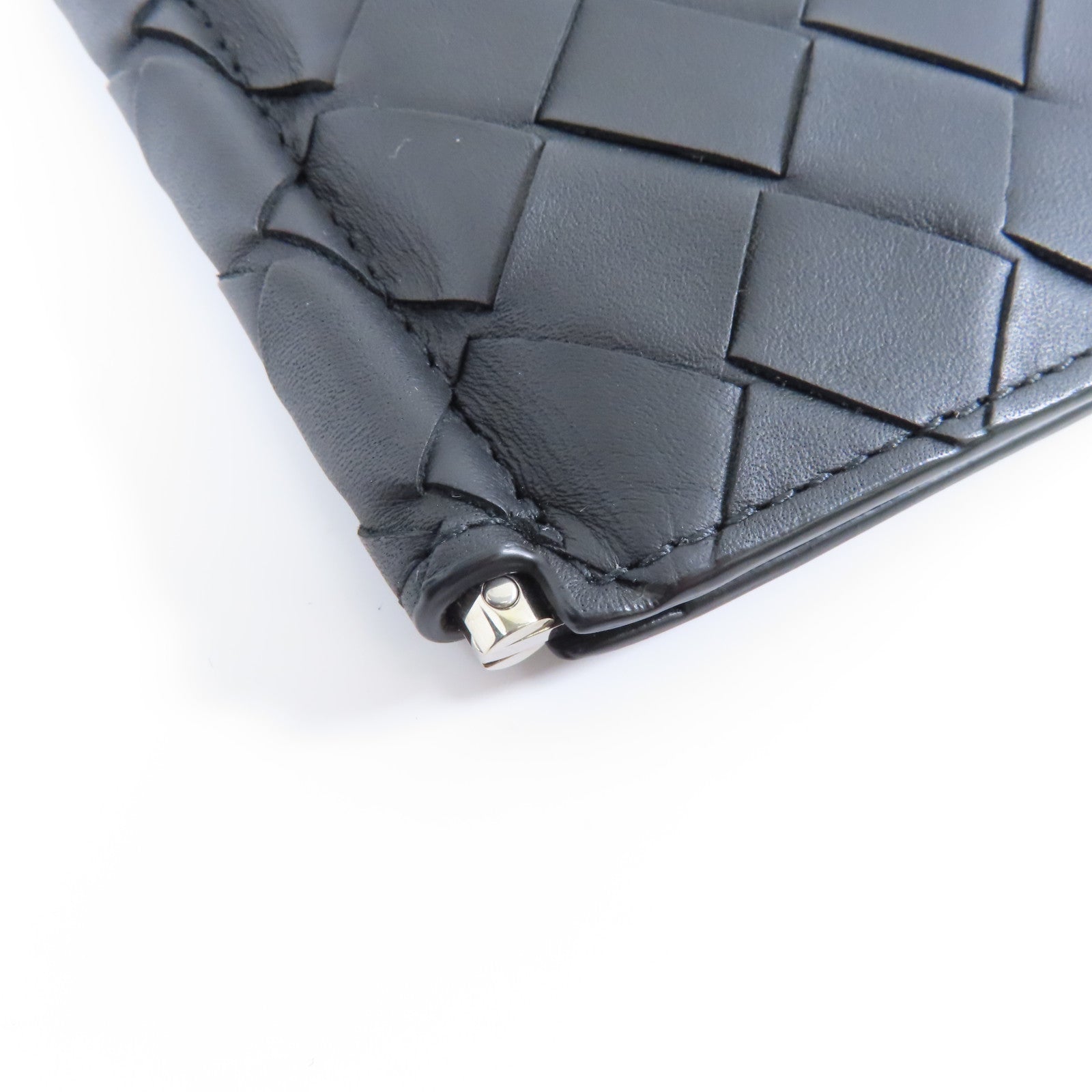 BOTTEGA VENETA 織紋皮革Wallet銀扣錢包黑色