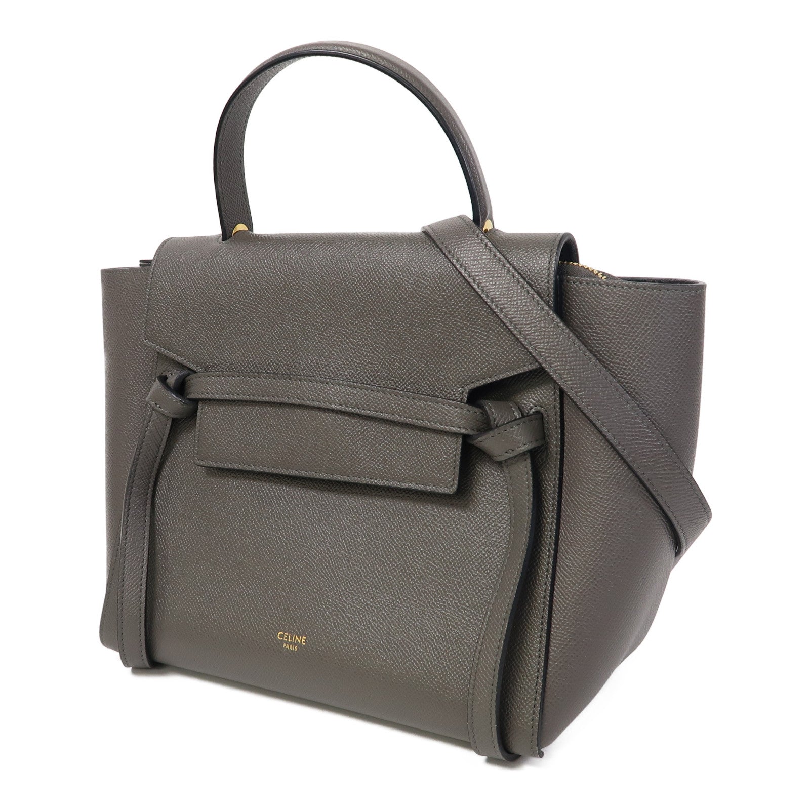 CELINE 牛皮皮革Micro Belt Bag金扣手挽肩背兩用袋灰色