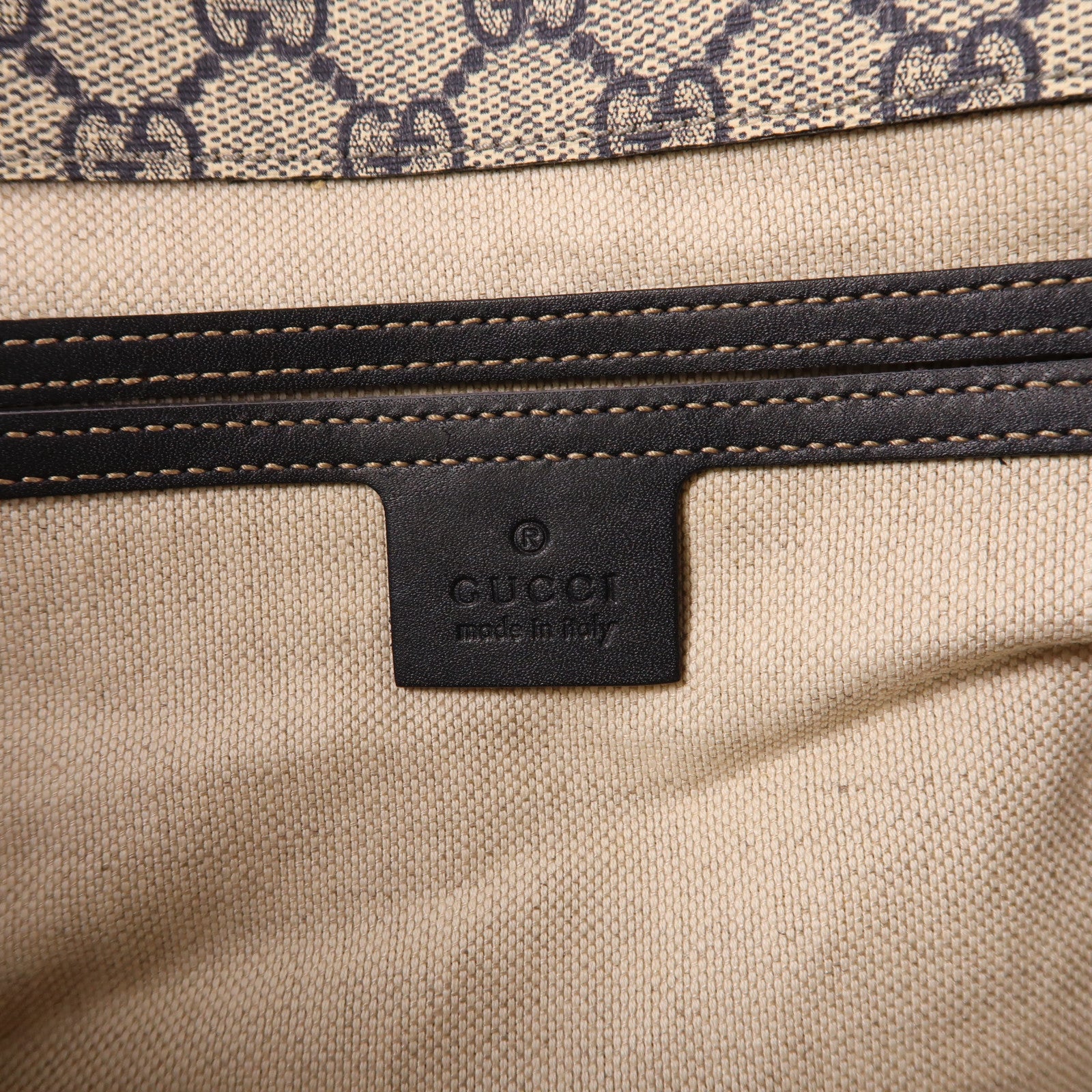 GUCCI 塗層帆布Messenger Shoulder Bag銀扣肩背袋棕色/藍色