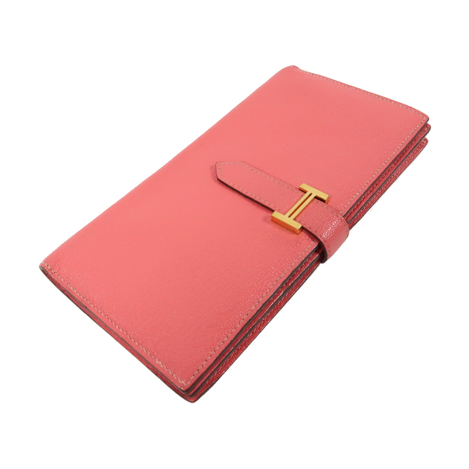 HERMES 【激減優惠】Chevre皮革Bearn bi-fold金扣折疊長錢包Rose Dragee糖衣粉色