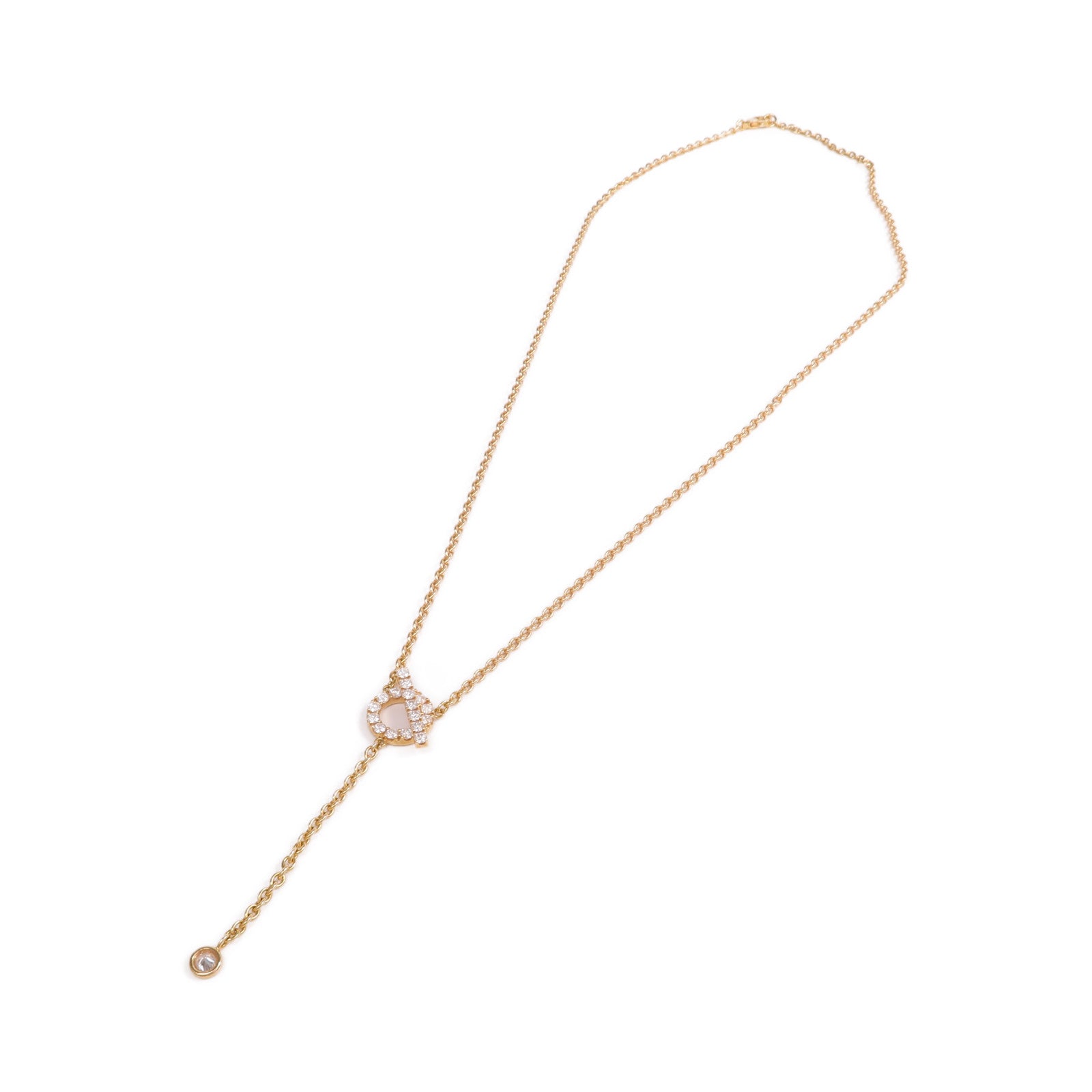 HERMES 18K玫瑰金Finesse lariat Necklace鑽石項鍊
