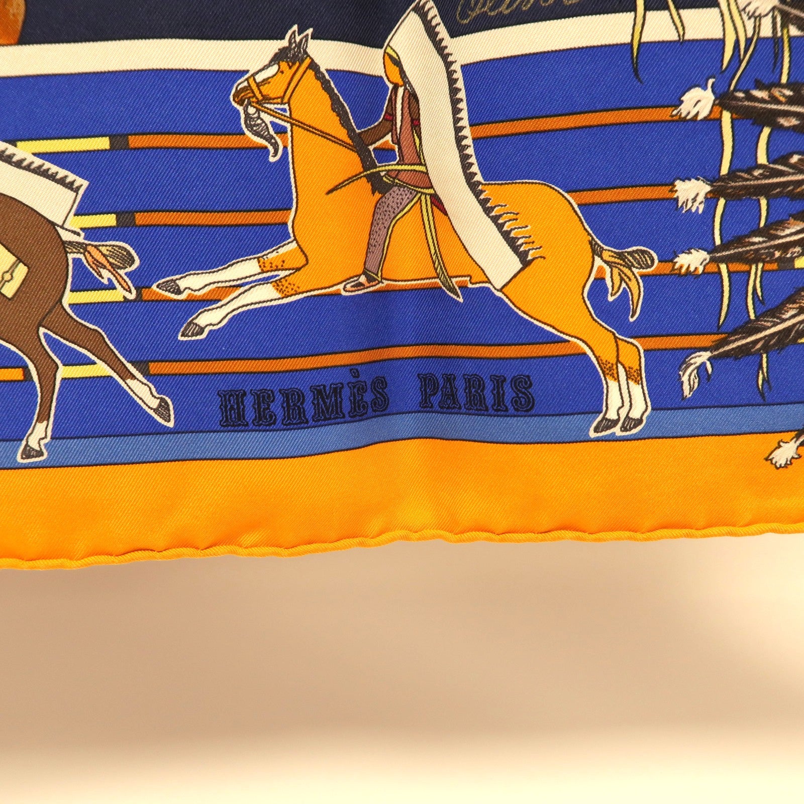 HERMES Carre 90 Scarf Silk Navy Orange