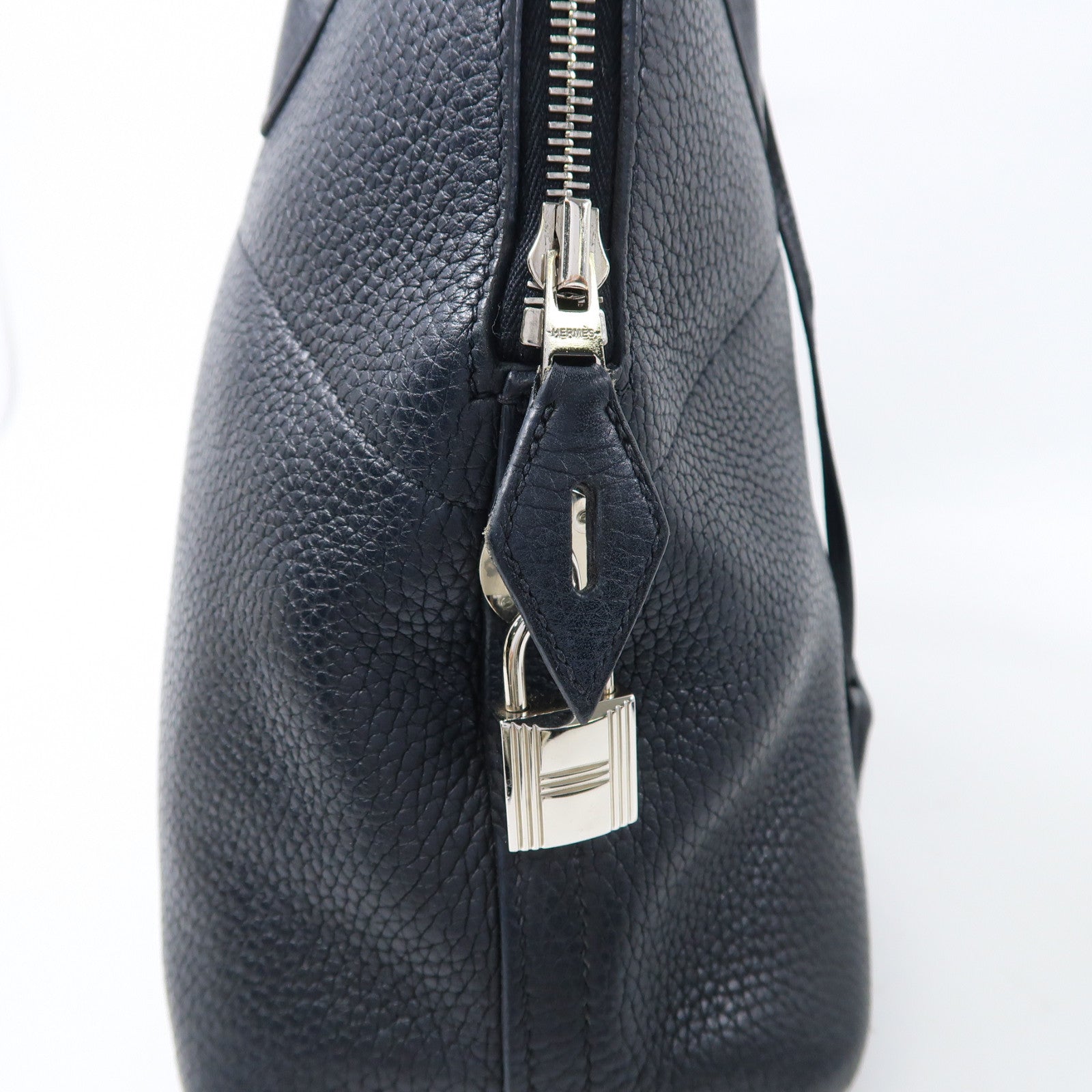HERMES Clemence皮革Bolide 31銀扣手挽肩背兩用袋深藍色