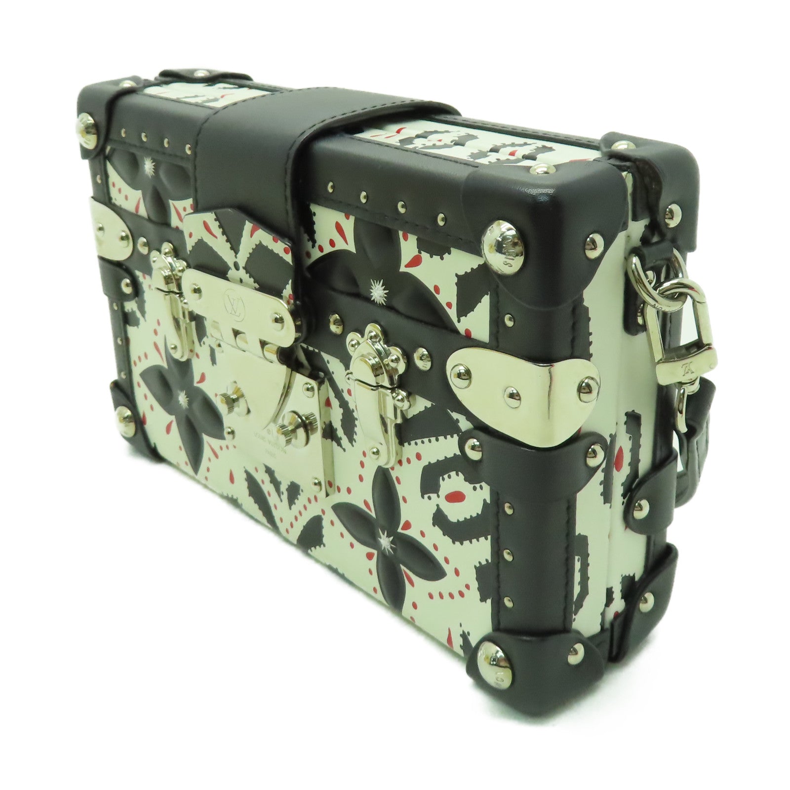LOUIS VUITTON 【激減優惠】Graphic Print Petite Malle銀扣肩背袋白色/黑色