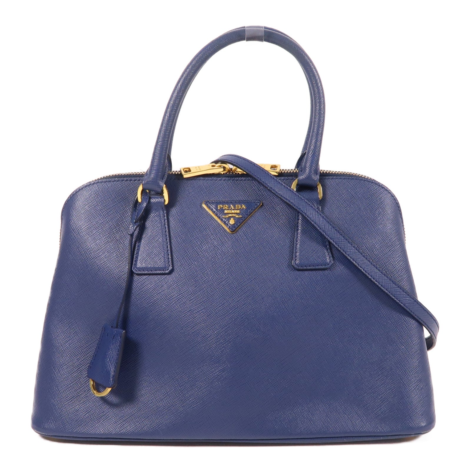 PRADA Saffiano皮革Shoulder Bag金扣手挽肩背兩用袋藍色