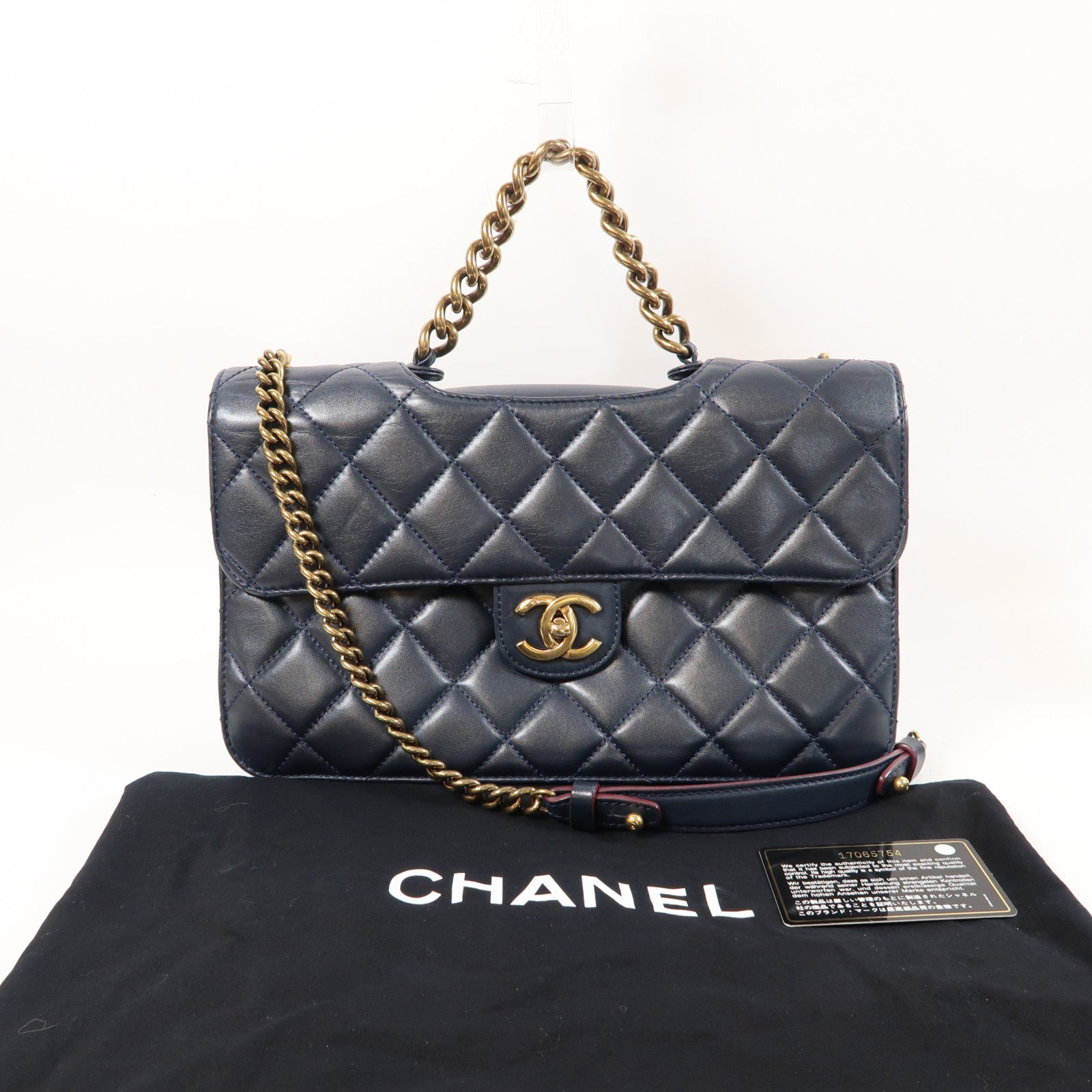 CHANEL 【激減優惠】菱格羊皮皮革Chain Shoulder Bag金扣手挽肩背兩用袋藍色