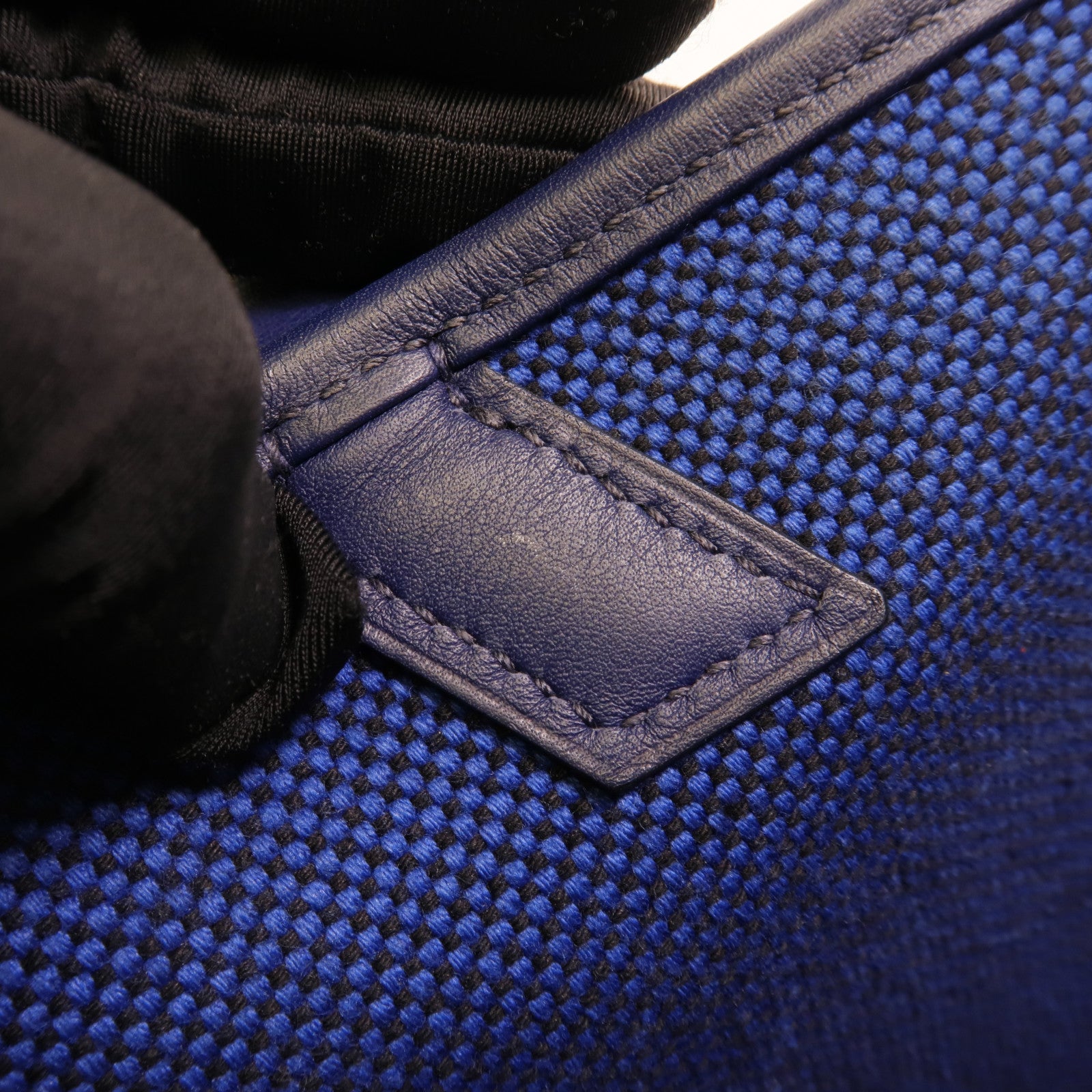 HERMES 帆布Cabas H En Biais 27手挽肩背兩用袋Bleu Saphir