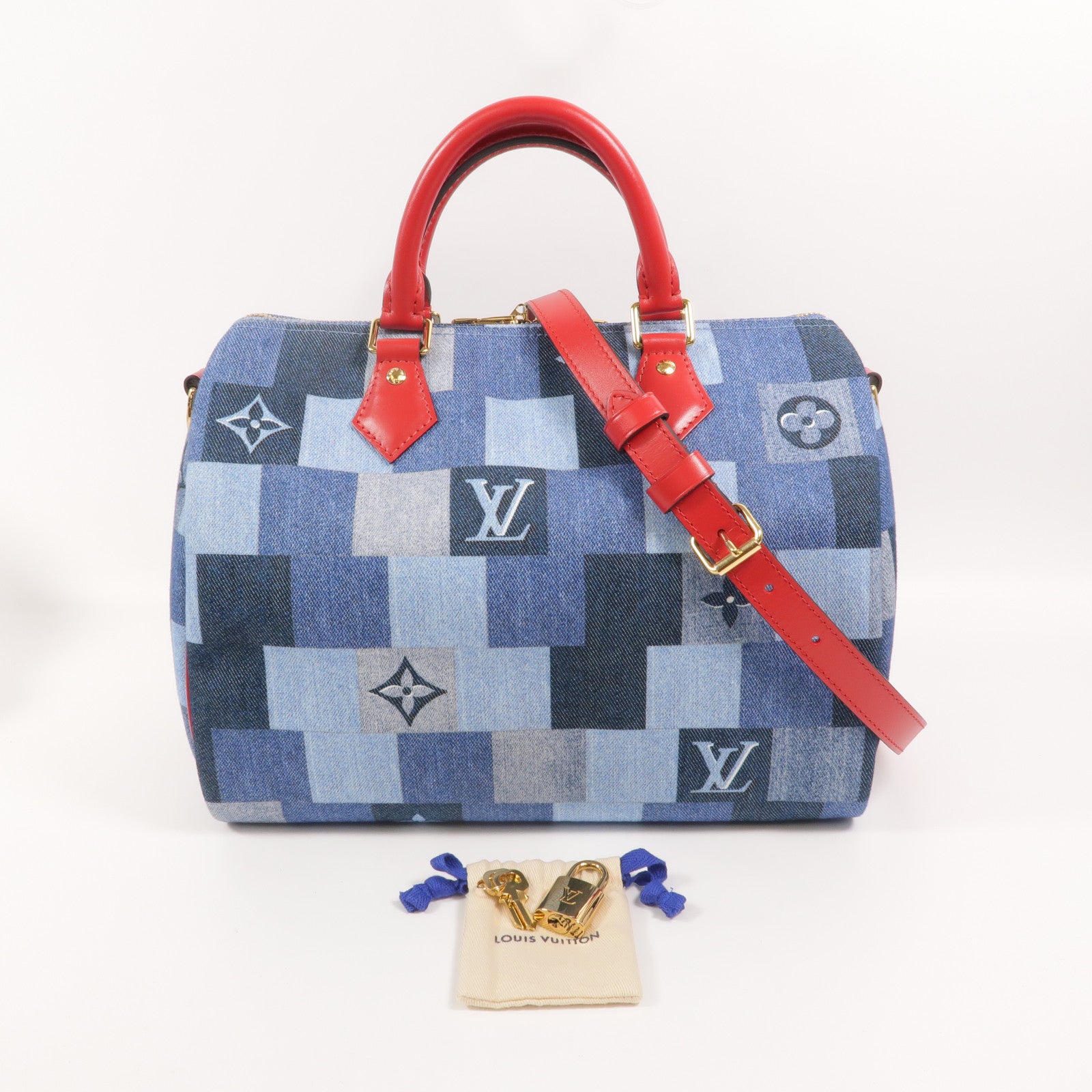 LOUIS VUITTON Monogram Denim Speedy Bandouliere 30金扣手挽肩背兩用袋