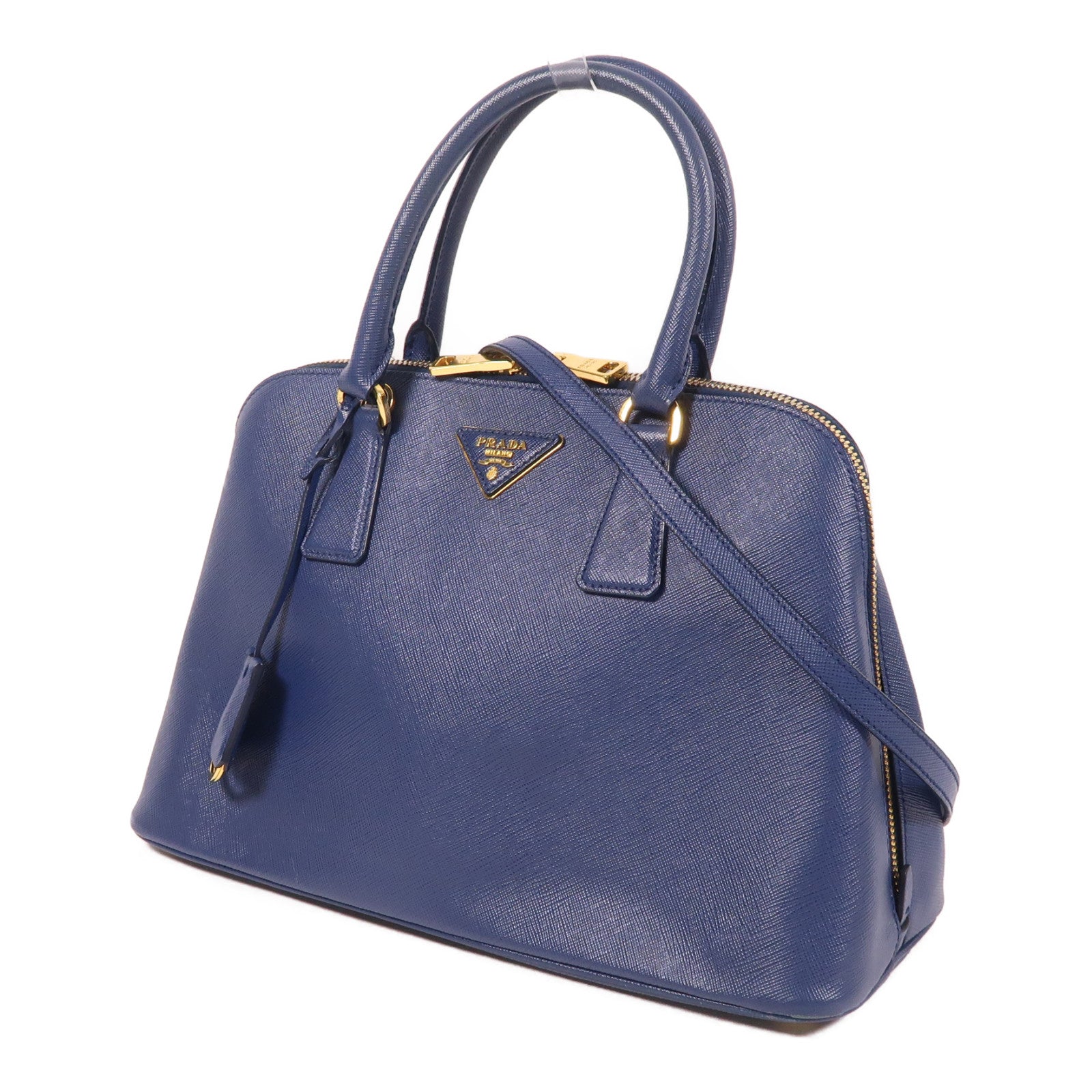 PRADA Saffiano皮革Shoulder Bag金扣手挽肩背兩用袋藍色