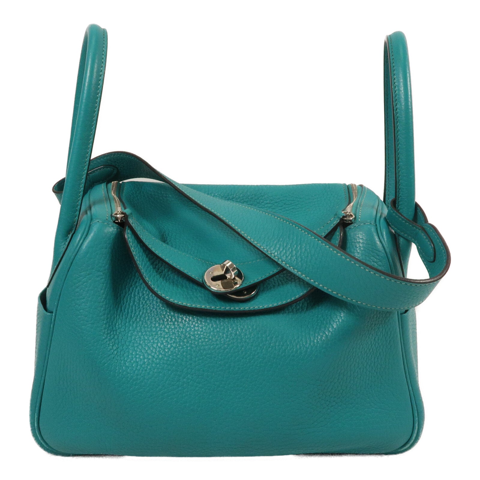 HERMES Clemence皮革Lindy 26手挽肩背兩用袋 Bleu Paon
