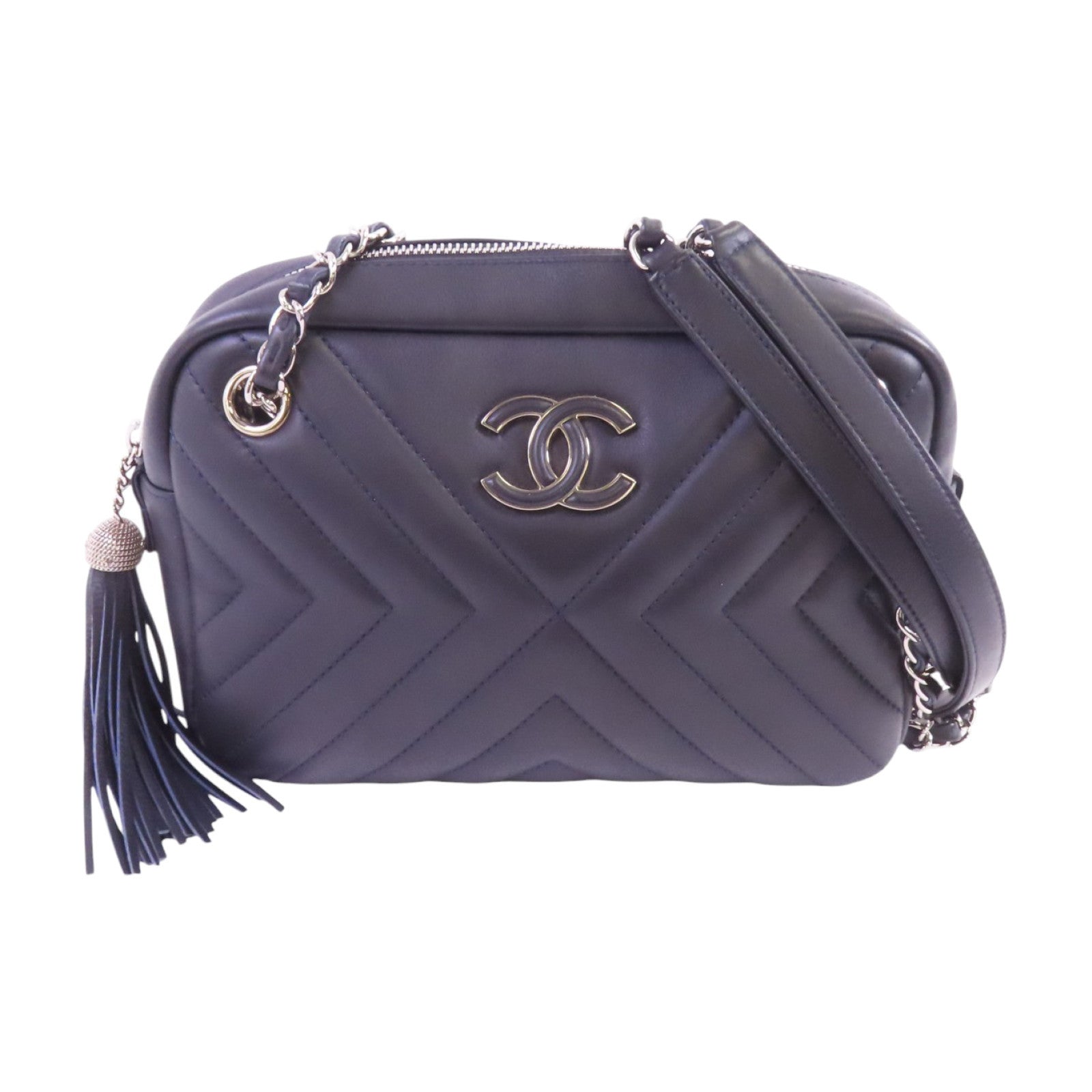 CHANEL 【激減優惠】牛皮皮革Chevron Camera Bag銀扣鏈帶肩背袋