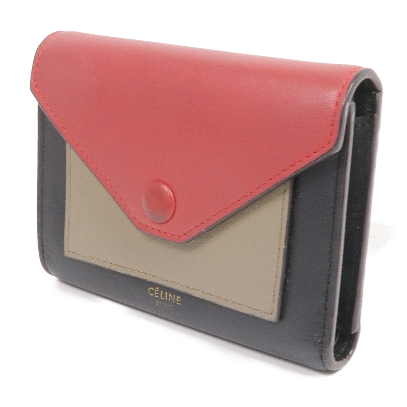CELINE 牛皮皮革Trifold Wallet金扣錢包
