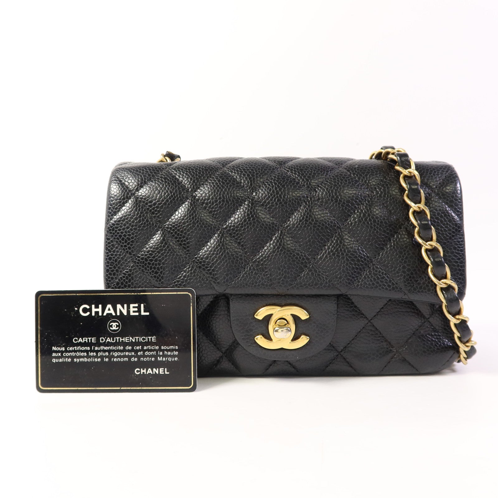 CHANEL 牛皮皮革Mini Classic 20金扣鏈帶肩背袋