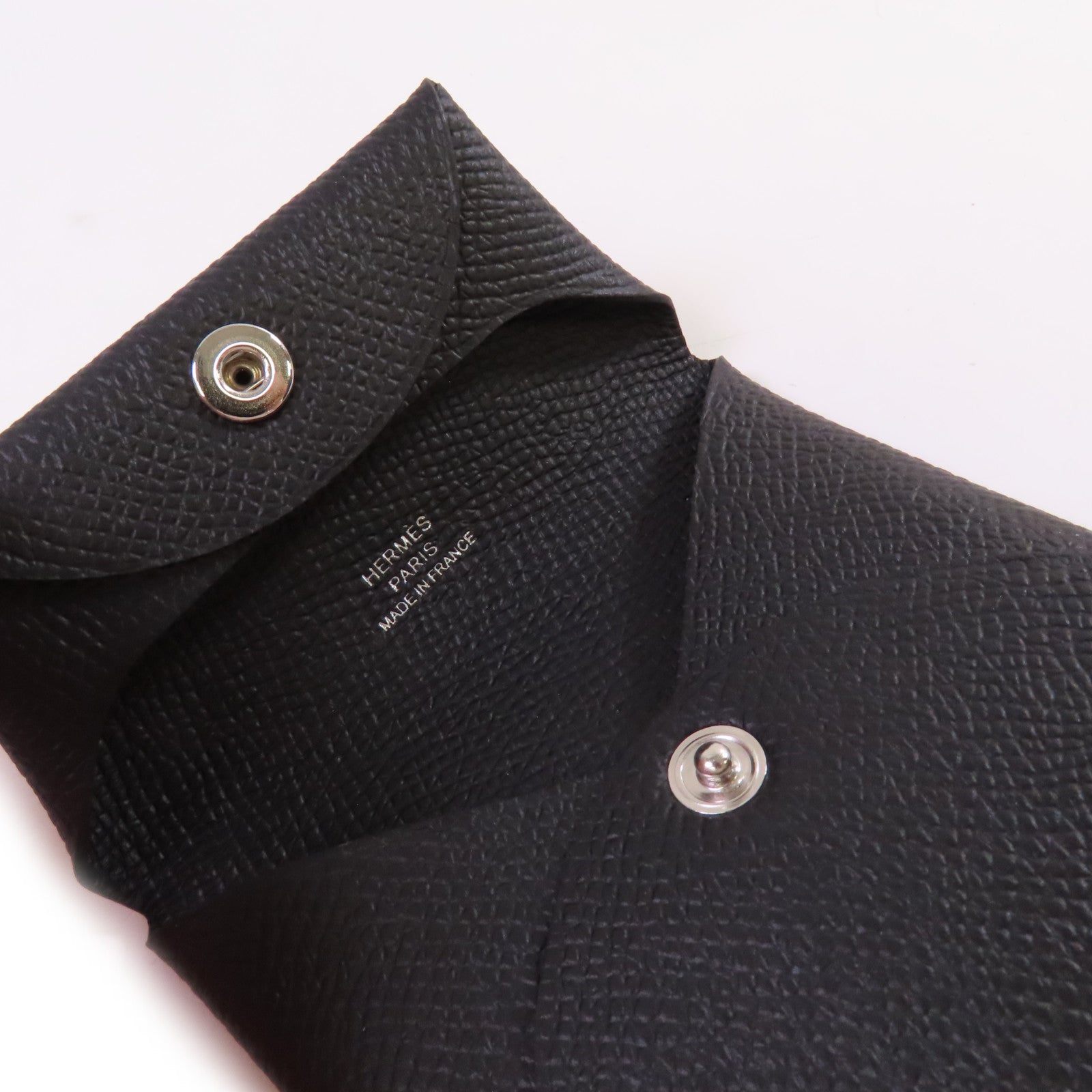 HERMES Epsom皮革Bastia Coin Purse銀扣零錢包黑色