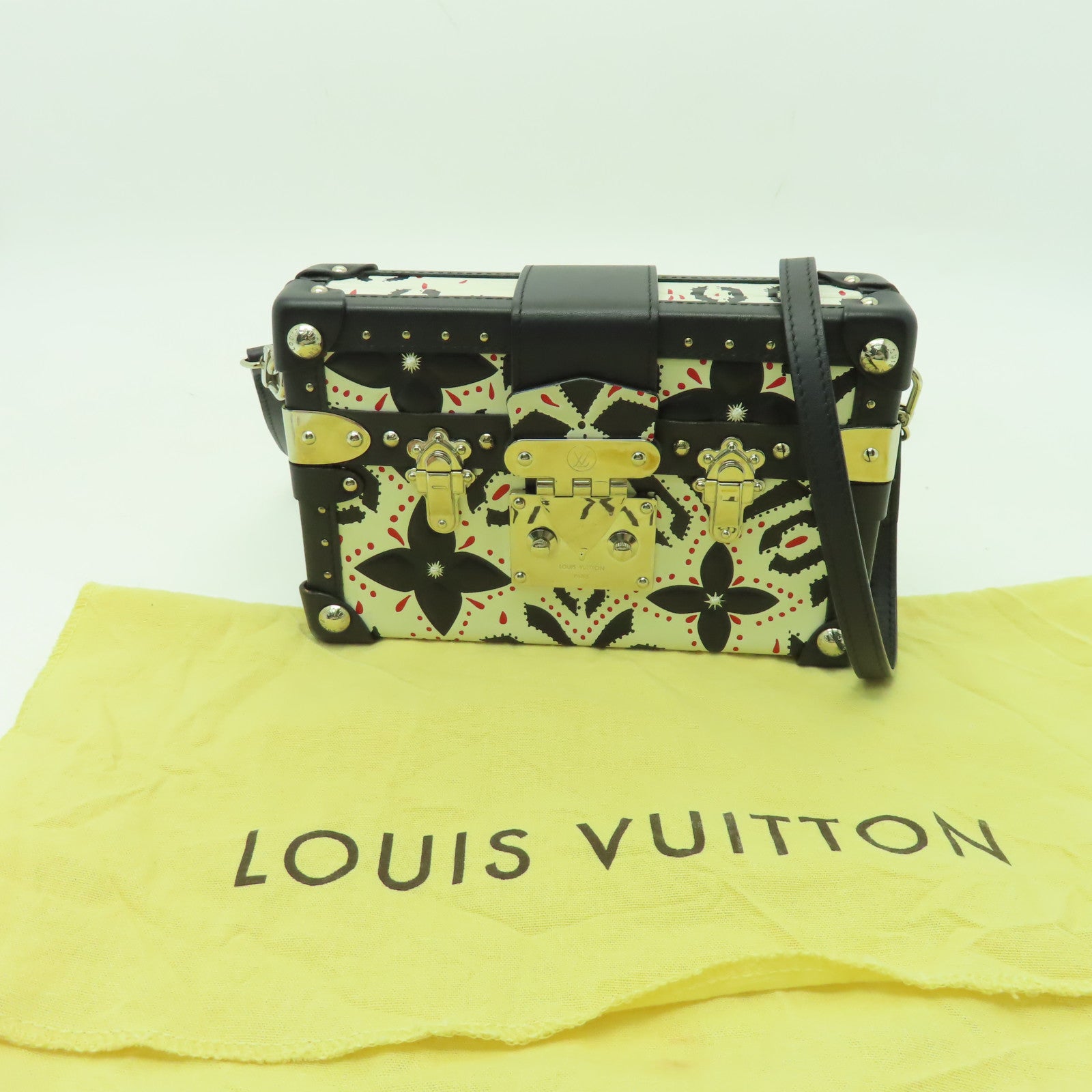 LOUIS VUITTON 【激減優惠】Graphic Print Petite Malle銀扣肩背袋白色/黑色