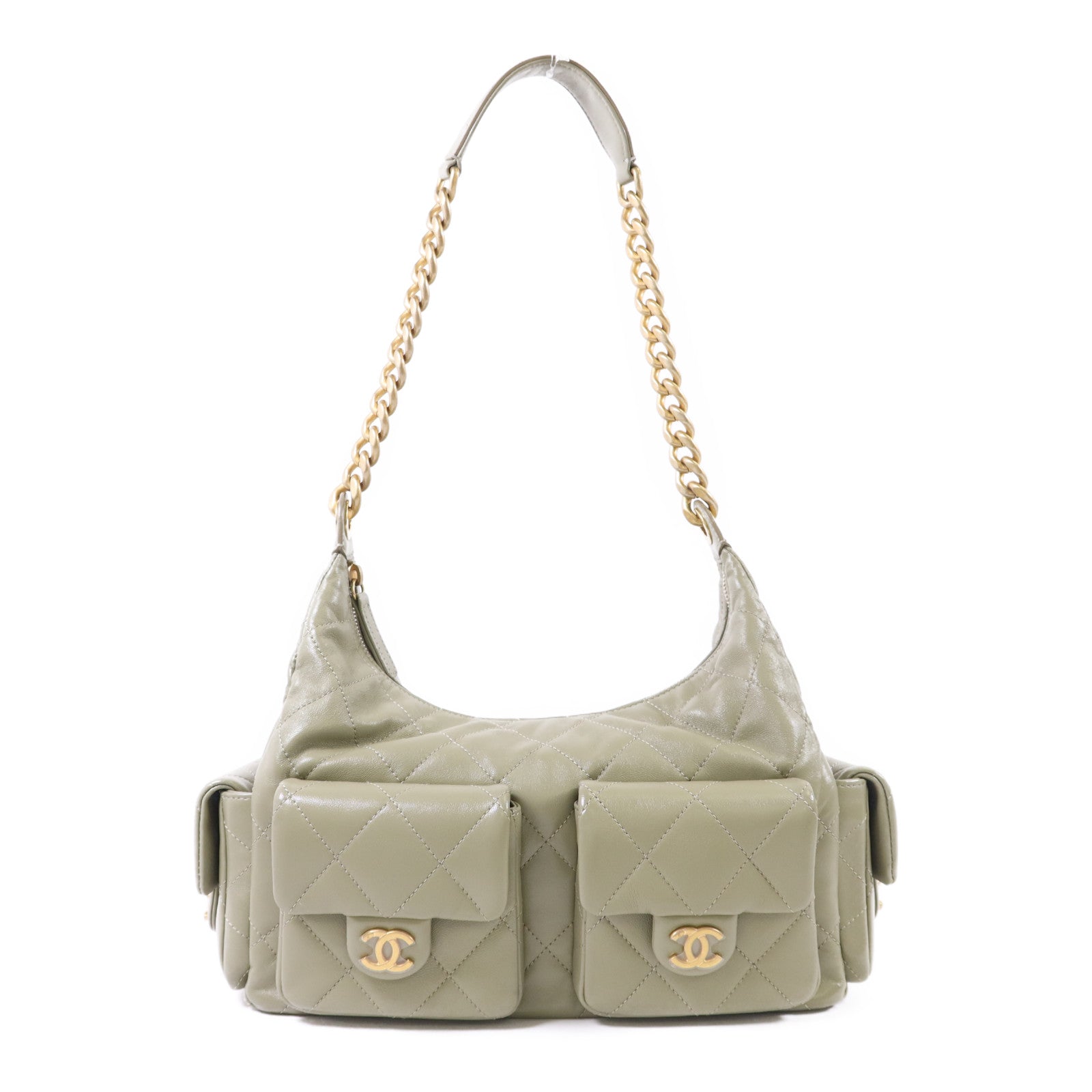 CHANEL 羊皮皮革Maxi Hobo Bag金扣鏈帶肩背袋