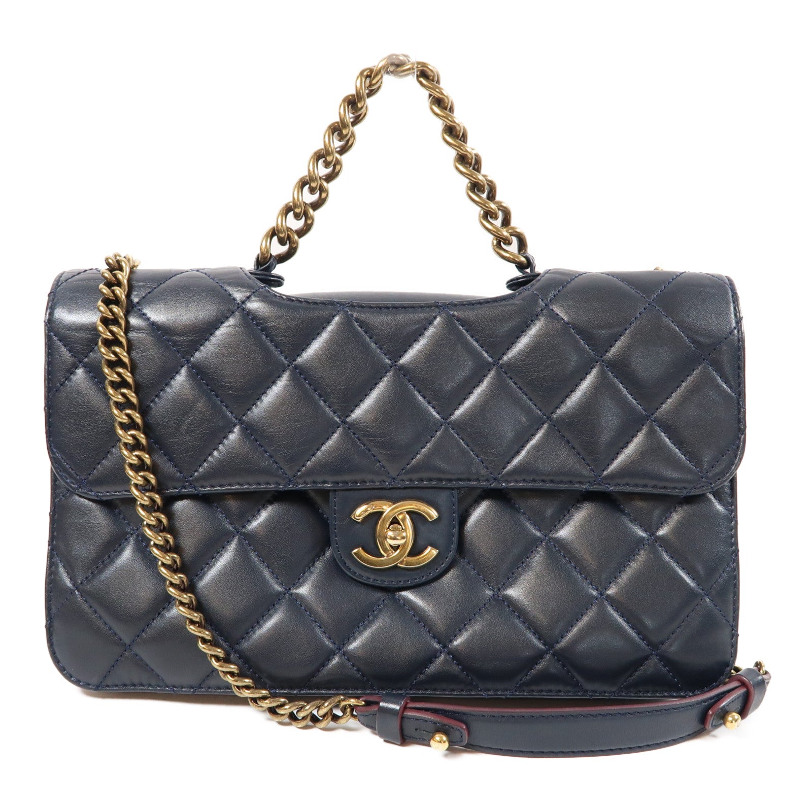 CHANEL 【激減優惠】菱格羊皮皮革Chain Shoulder Bag金扣手挽肩背兩用袋藍色