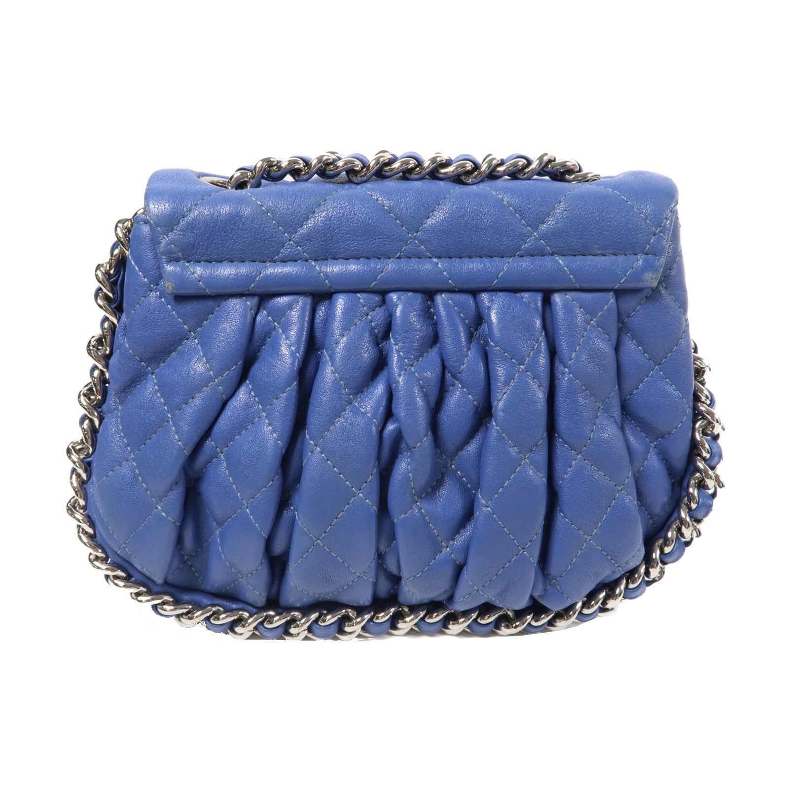CHANEL 【激減優惠】菱格皮革Chain Shoulder Bag銀扣鏈帶肩背袋藍色