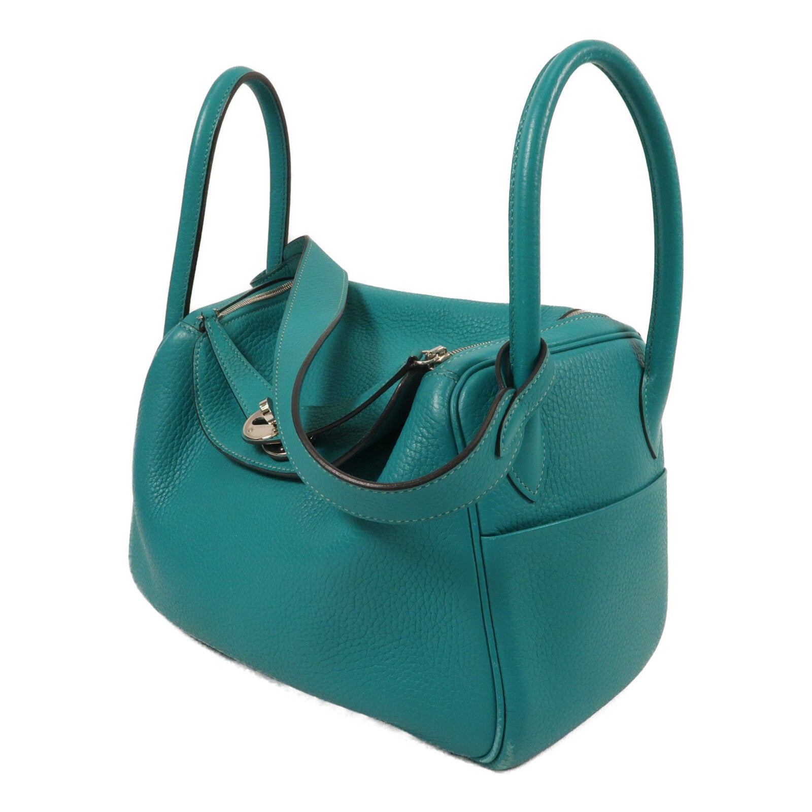 HERMES Clemence皮革Lindy 26手挽肩背兩用袋 Bleu Paon