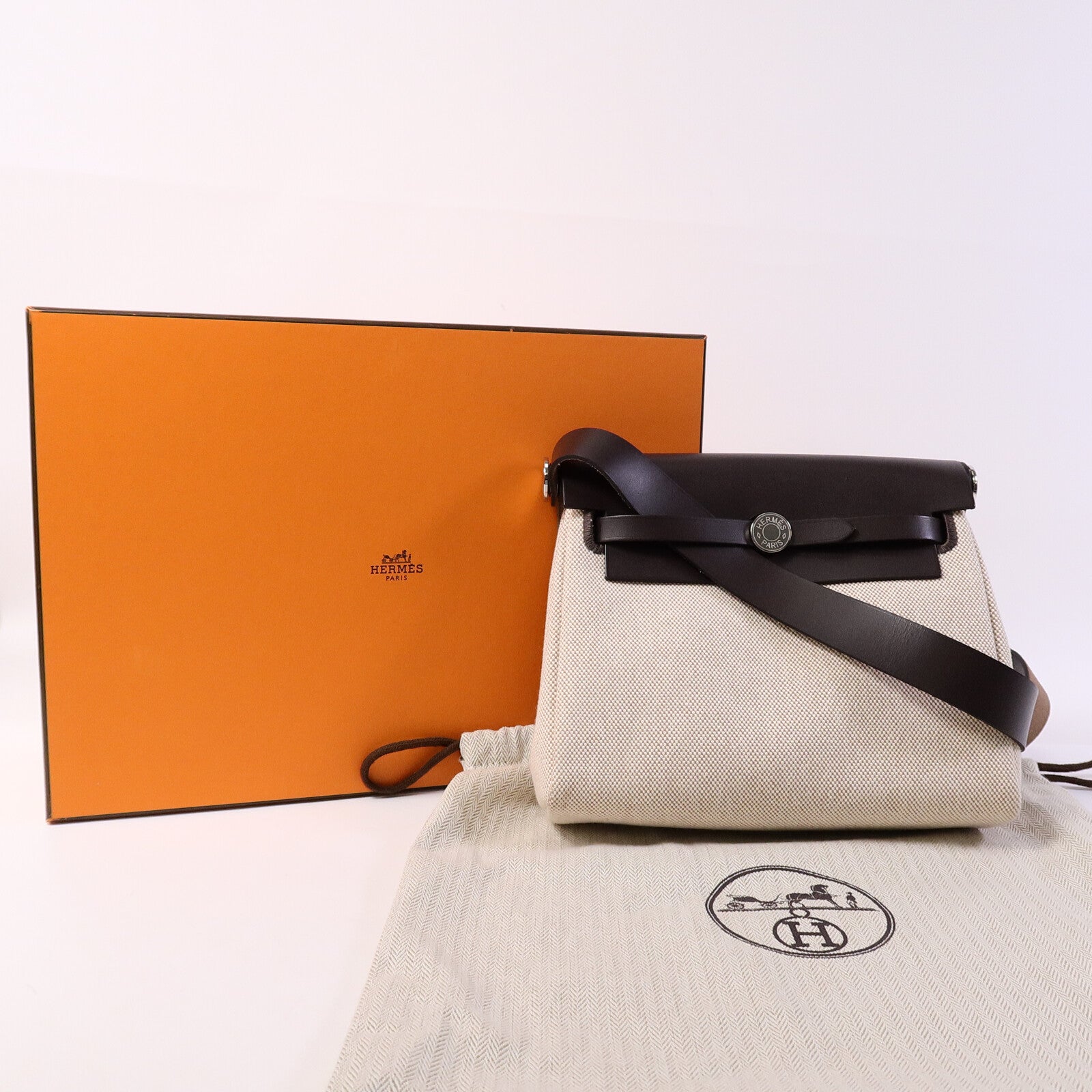 HERMES 帆布Mini Herbag肩背袋Ebene