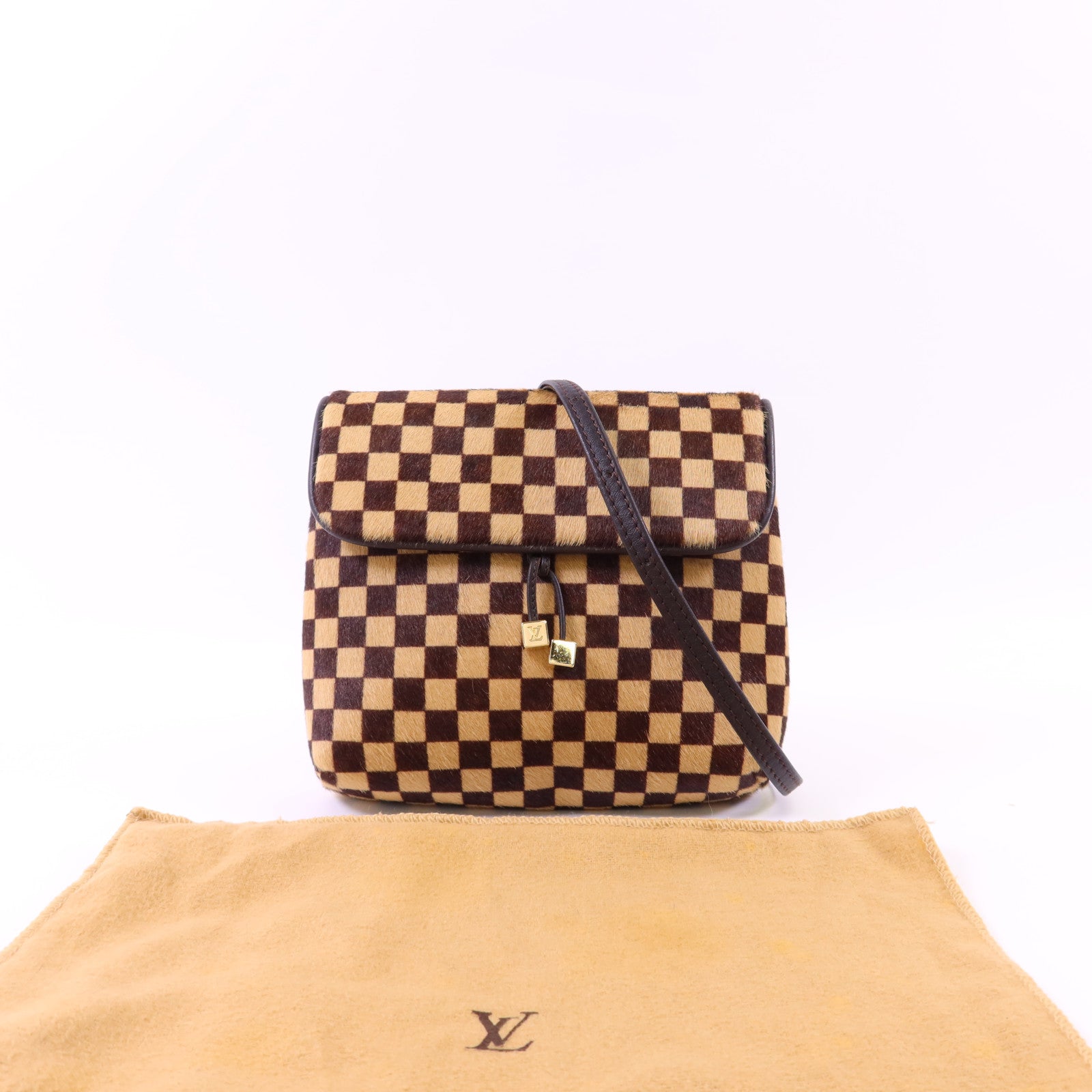 LOUIS VUITTON 馬毛/Harako皮革Damier Sauvage Gazelle Pochette金扣肩背袋