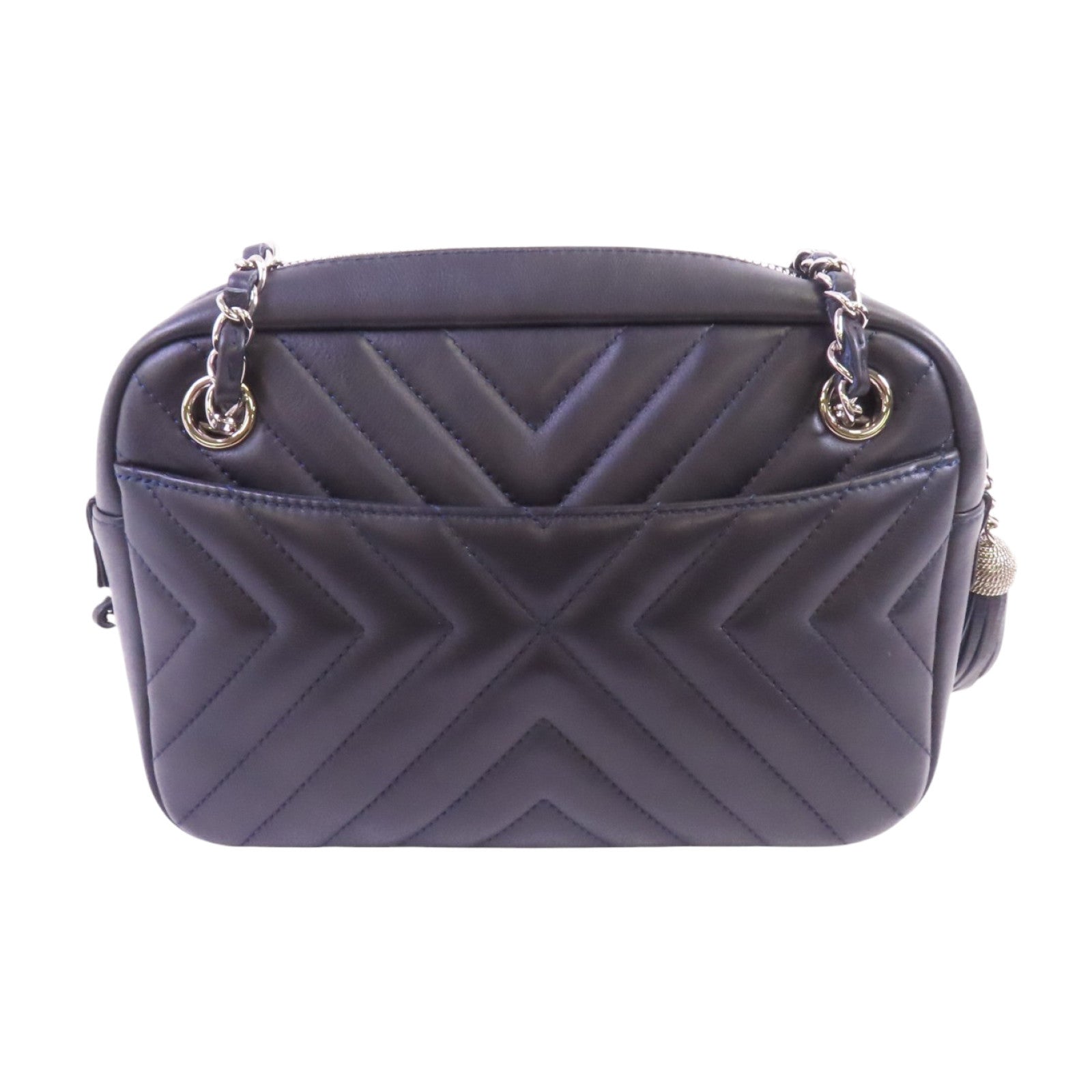 CHANEL 牛皮皮革Chevron Camera Bag銀扣鏈帶肩背袋