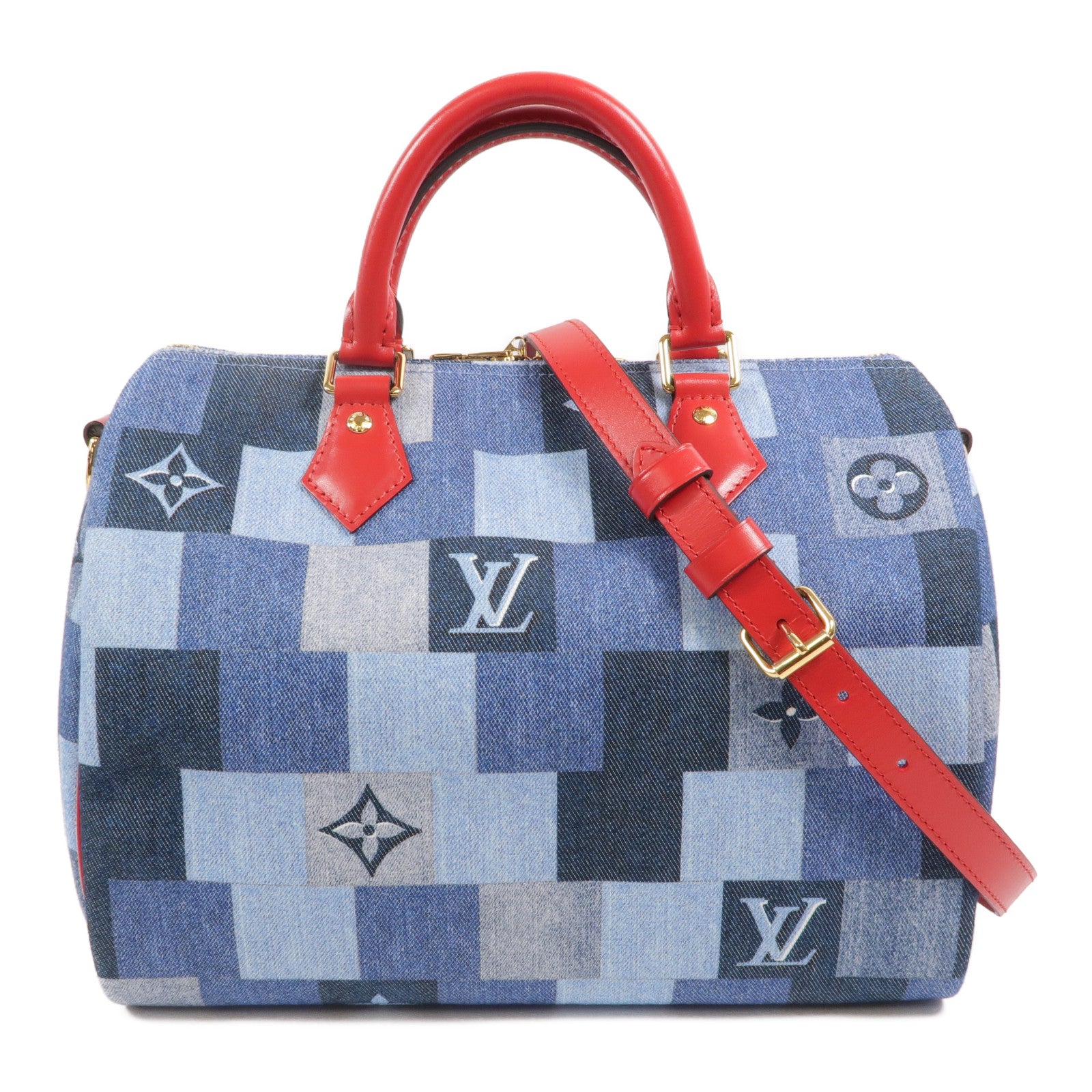 LOUIS VUITTON Monogram Denim Speedy Bandouliere 30金扣手挽肩背兩用袋