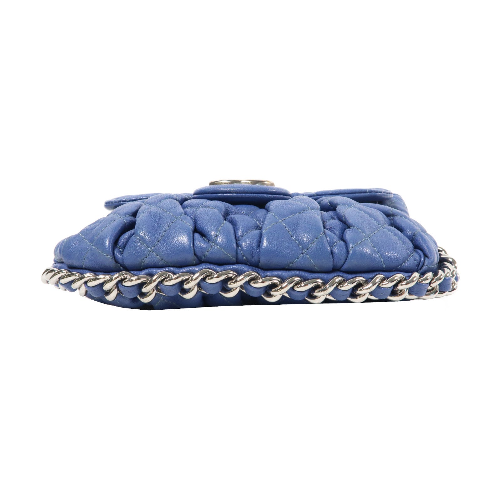 CHANEL 【激減優惠】菱格皮革Chain Shoulder Bag銀扣鏈帶肩背袋藍色