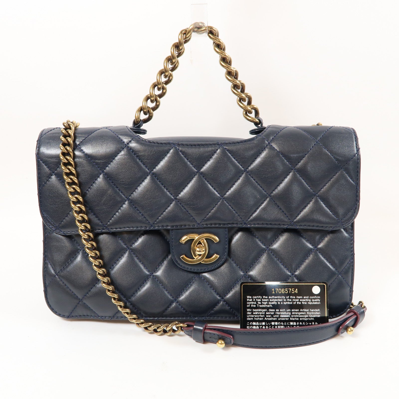 CHANEL 【激減優惠】菱格羊皮皮革Chain Shoulder Bag金扣手挽肩背兩用袋藍色