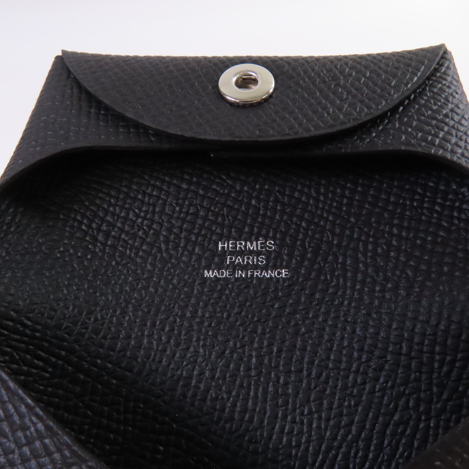 HERMES Epsom皮革Bastia Coin Purse銀扣零錢包黑色