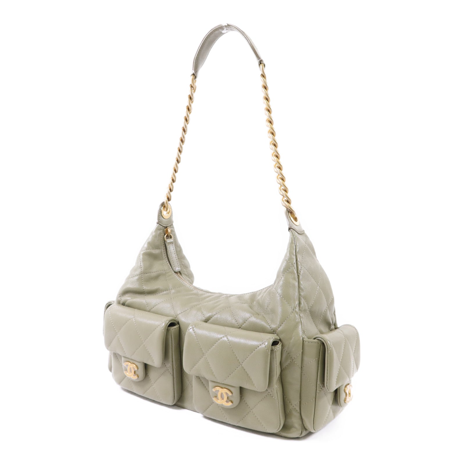 CHANEL 羊皮皮革Maxi Hobo Bag金扣鏈帶肩背袋