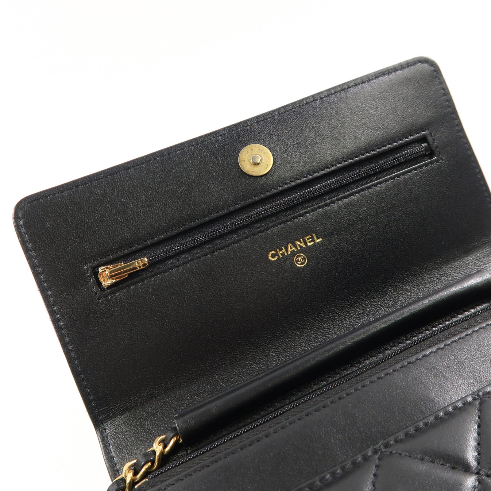CHANEL 菱格羊皮皮革Wallet On Chain金扣鏈帶肩背袋黑色