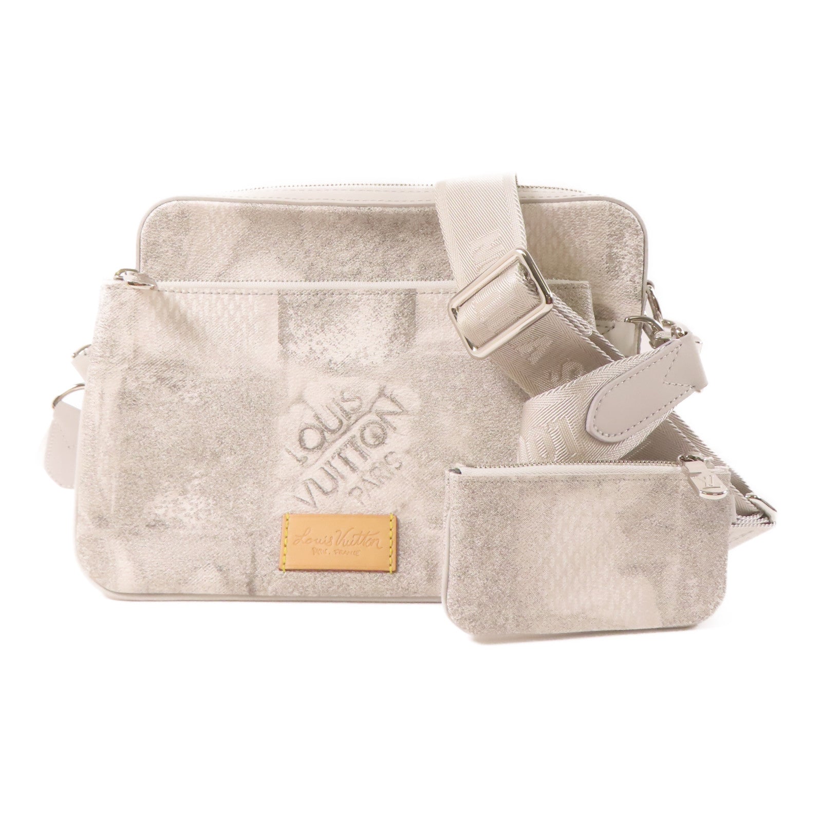 LOUIS VUITTON Damier Salt Trio Messenger Bag銀扣肩背袋灰色
