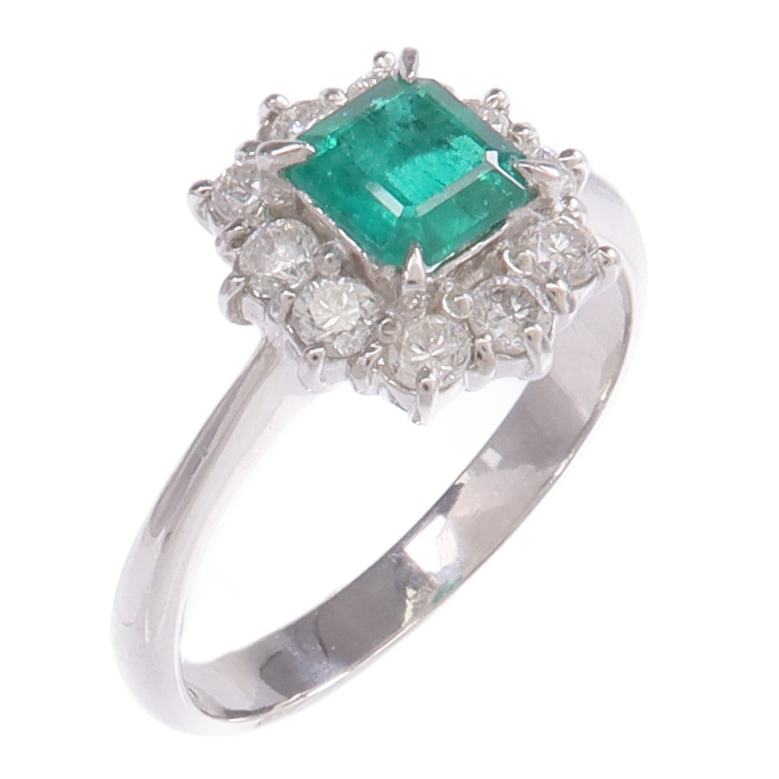 JEWELRY 【激減優惠】PT900鉑金Emerald Diamond Ring綠寶石/鑽石戒指US#5.25