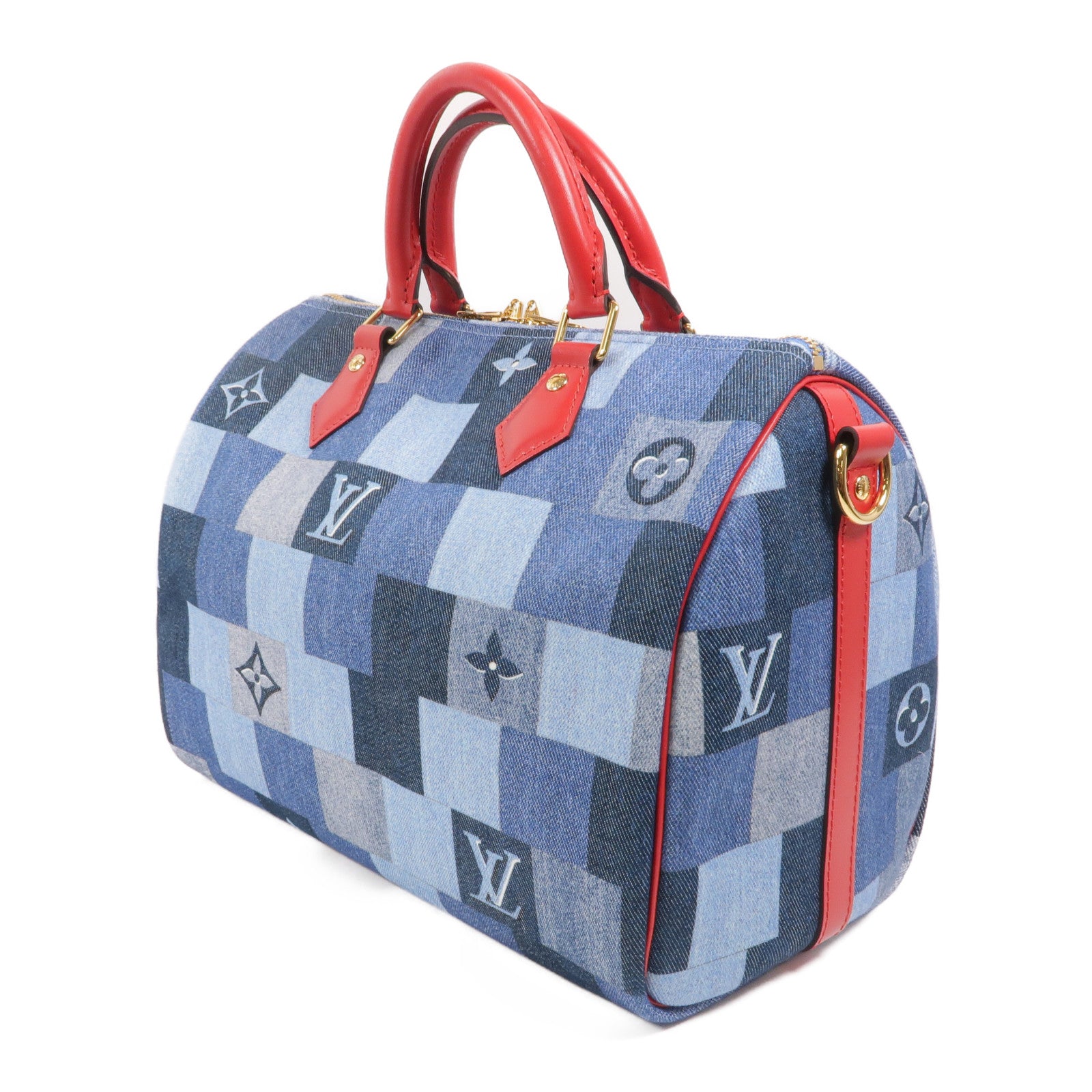 LOUIS VUITTON Monogram Denim Speedy Bandouliere 30金扣手挽肩背兩用袋